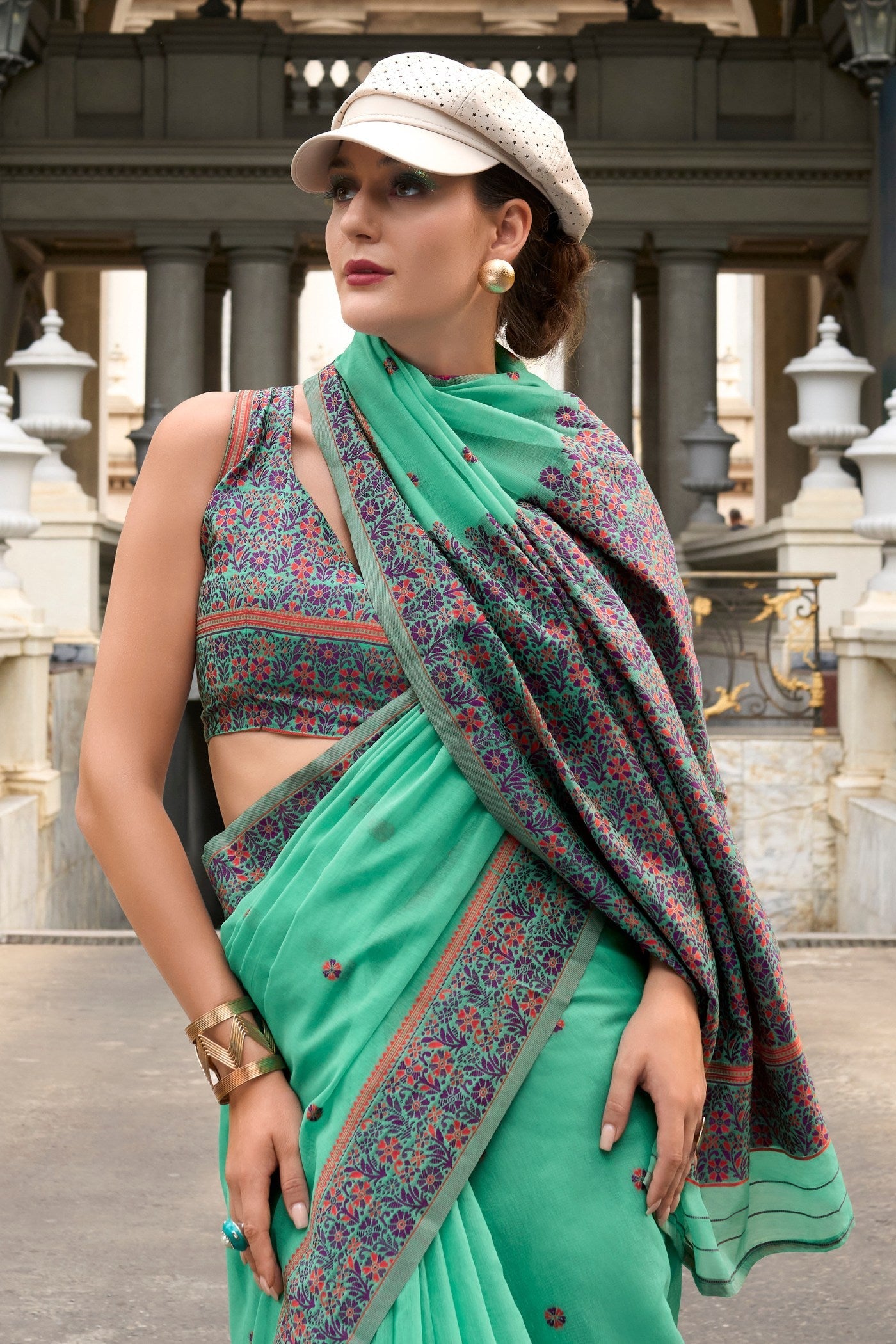 Emerald Green Handloom Linen Cotton Saree