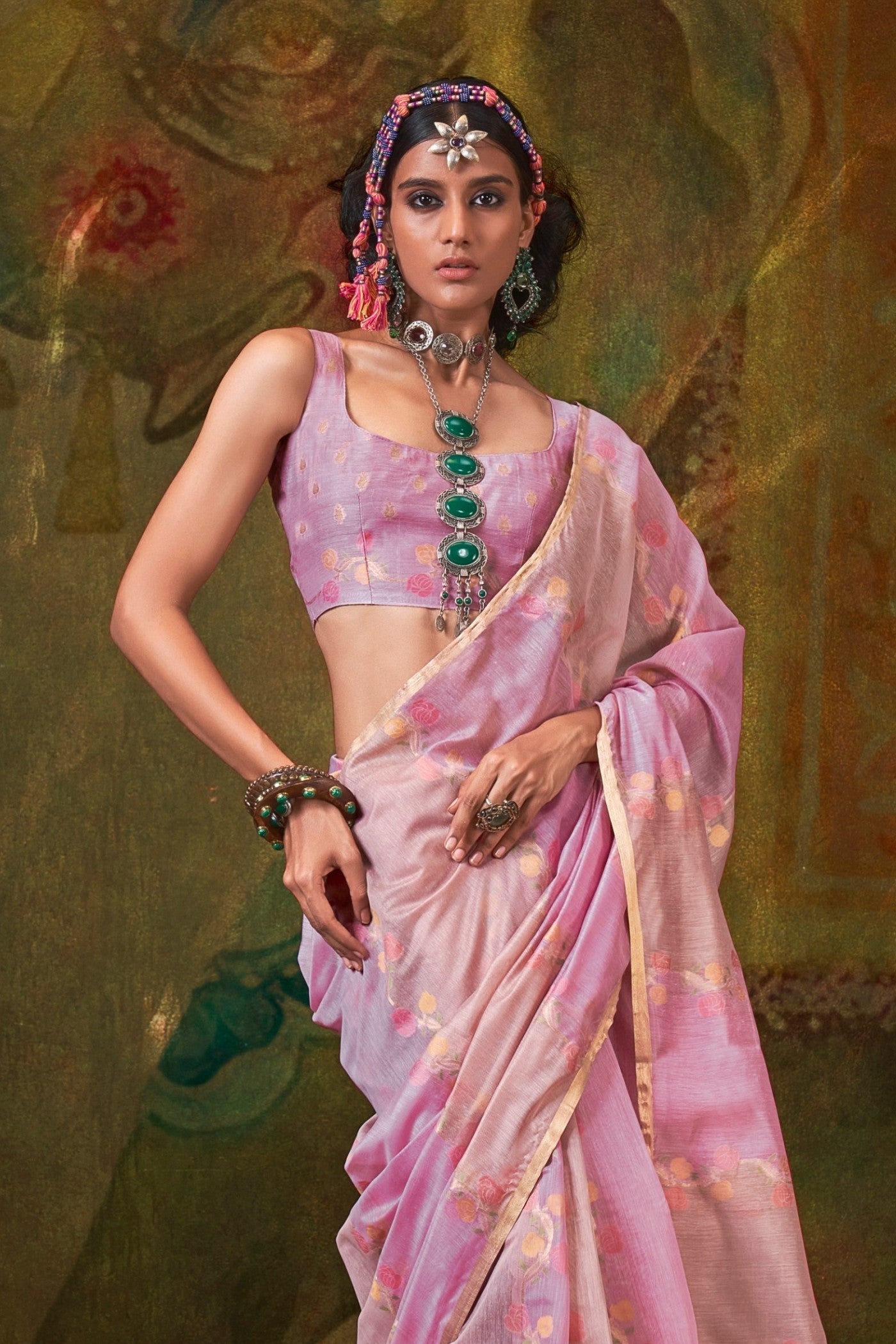 Viola Pink Banarasi Handloom Saree