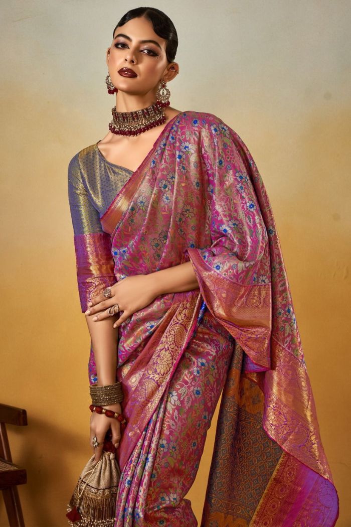 Matrix Purple Woven Kanjivaram Saree