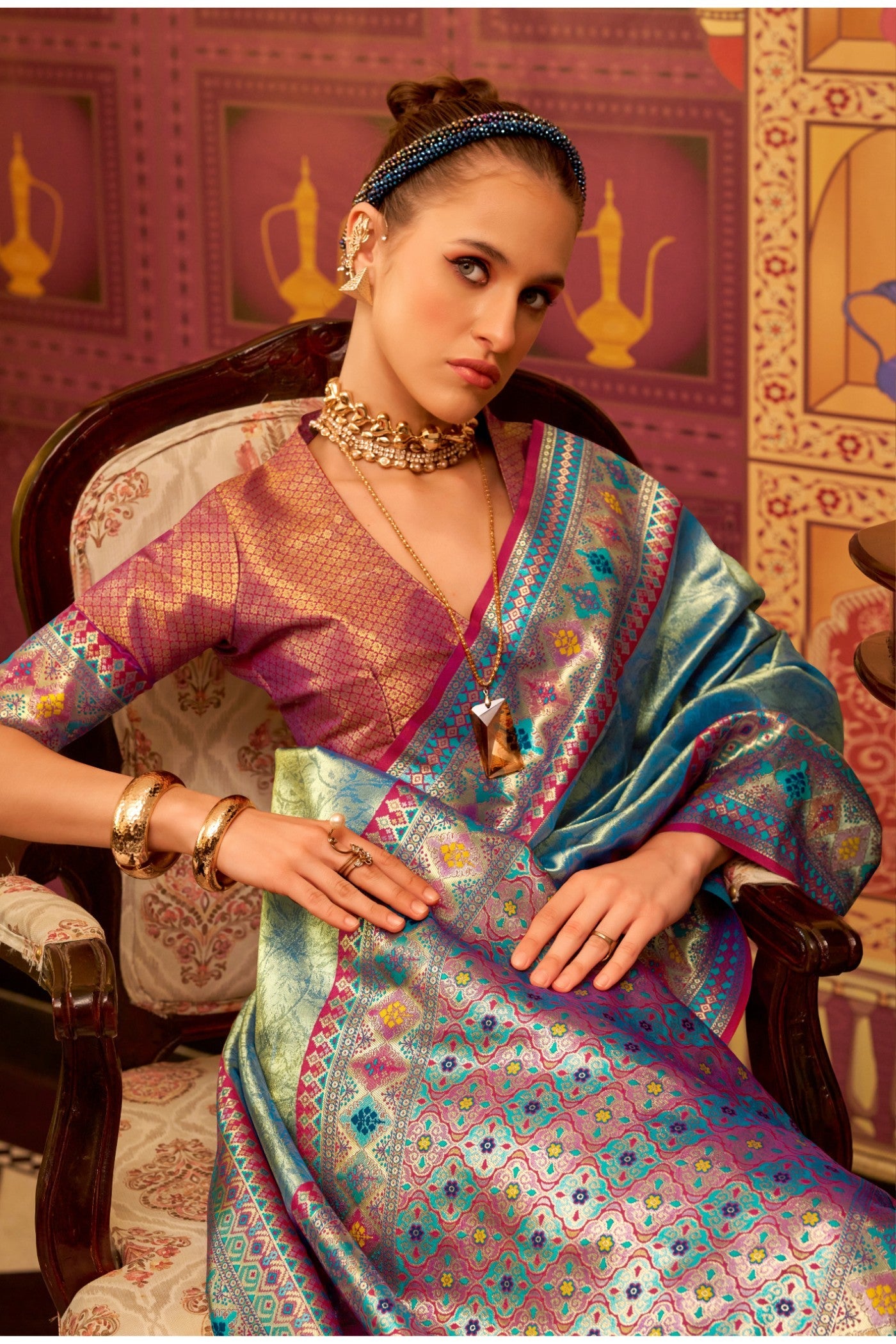 Nice Blue Woven Tissue Silk Saree