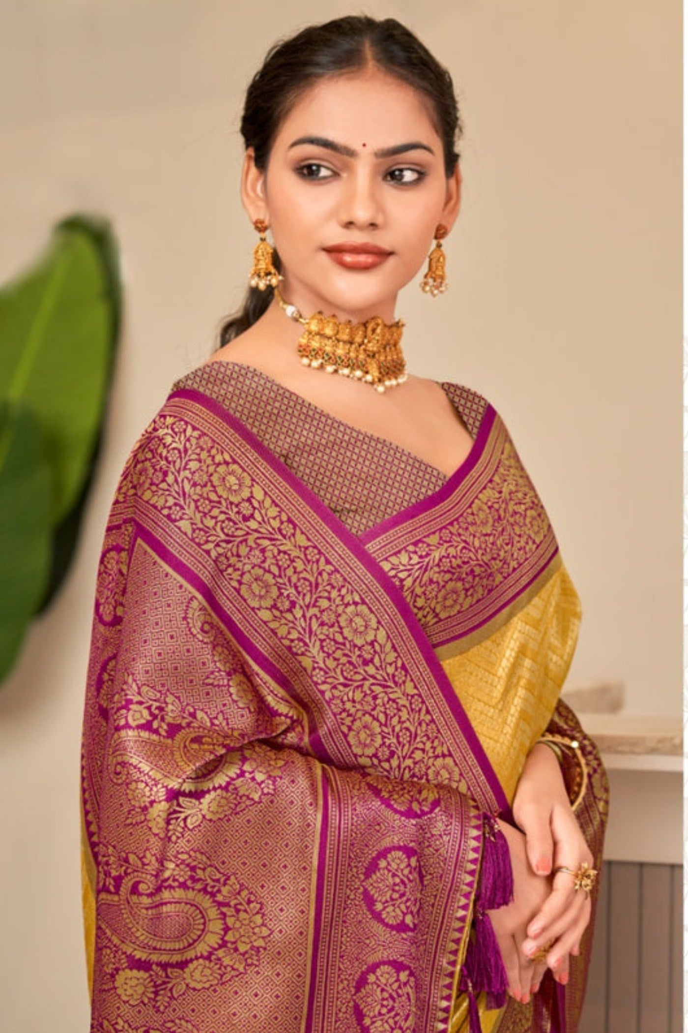 Turmeric Yellow Zari Woven Kanjivaram Saree