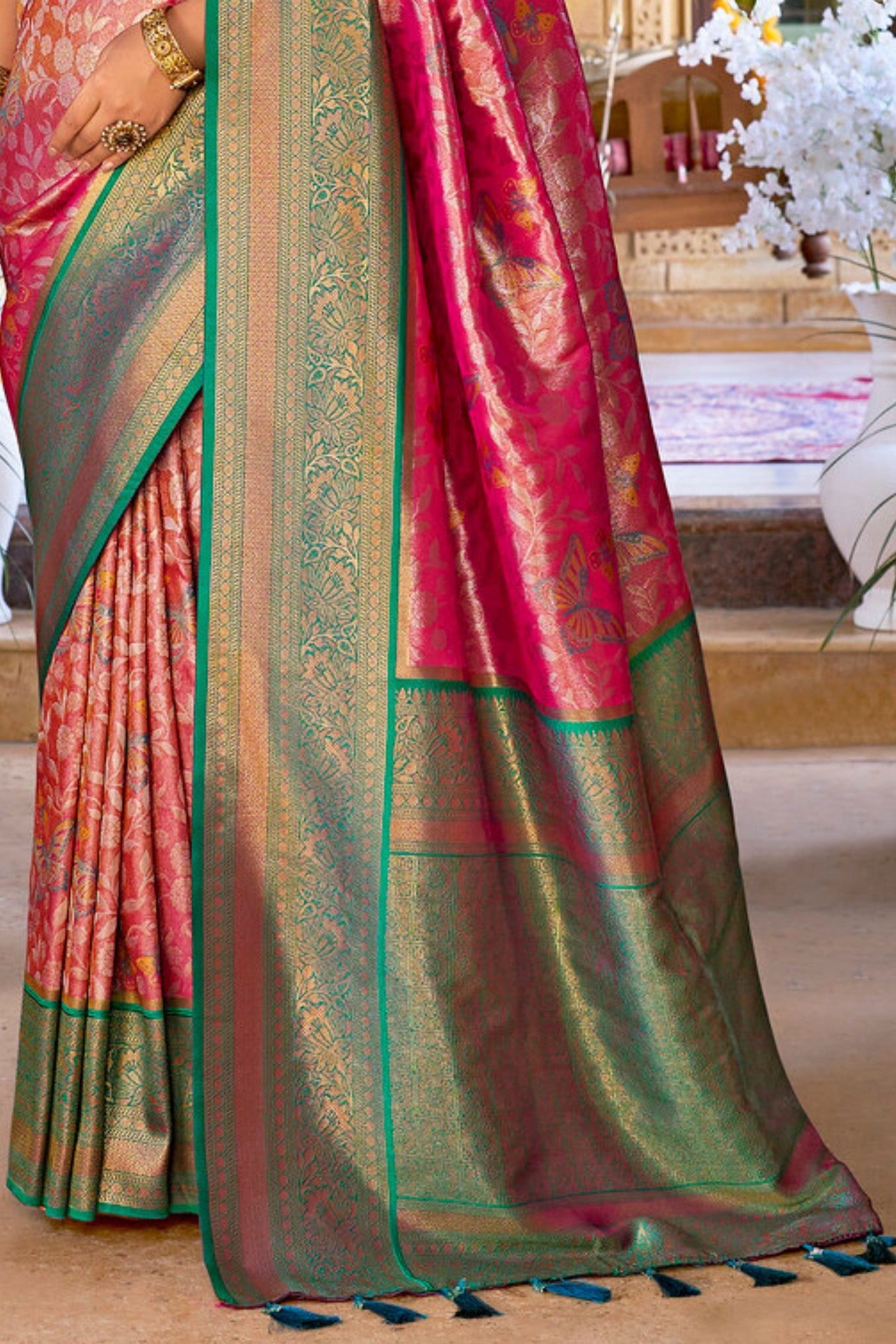 Flush Pink Woven Kanjivaram Saree