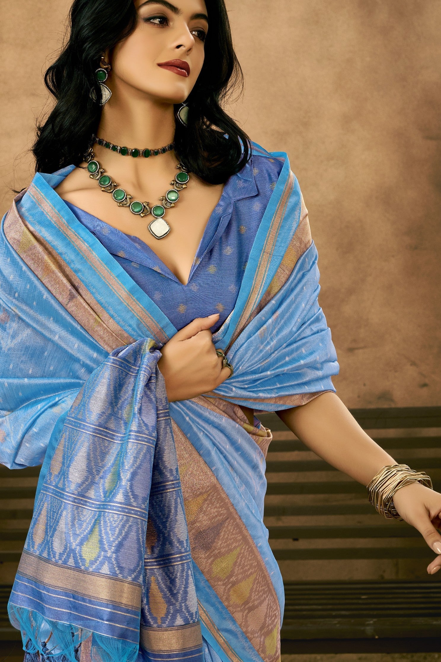 Kashmir Blue Patola Handloom Saree