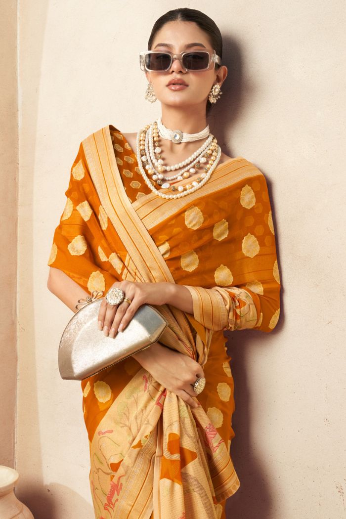 Tuscany Yellow Woven Georgette saree