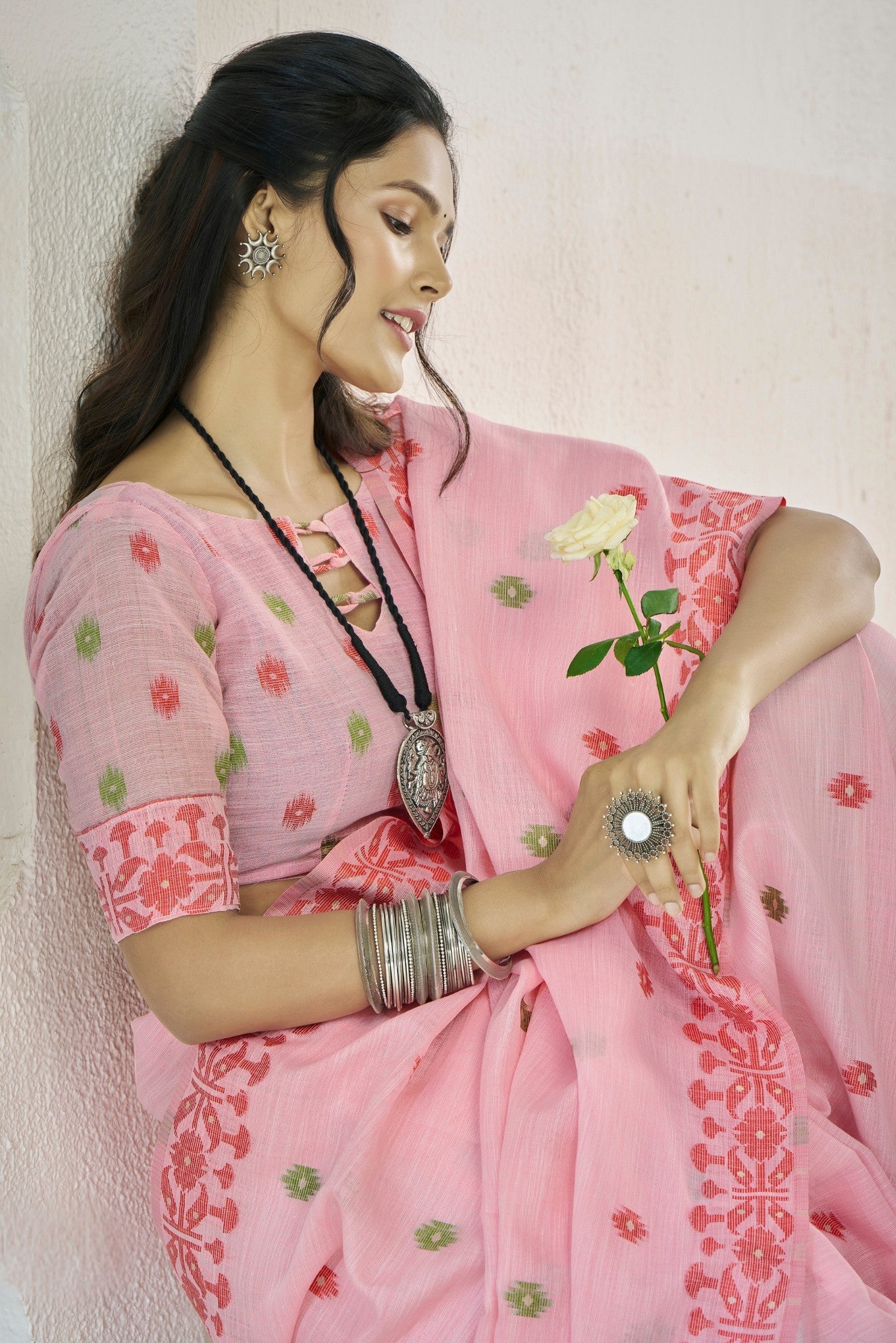 Beauty Bush Pink Woven Linen Saree