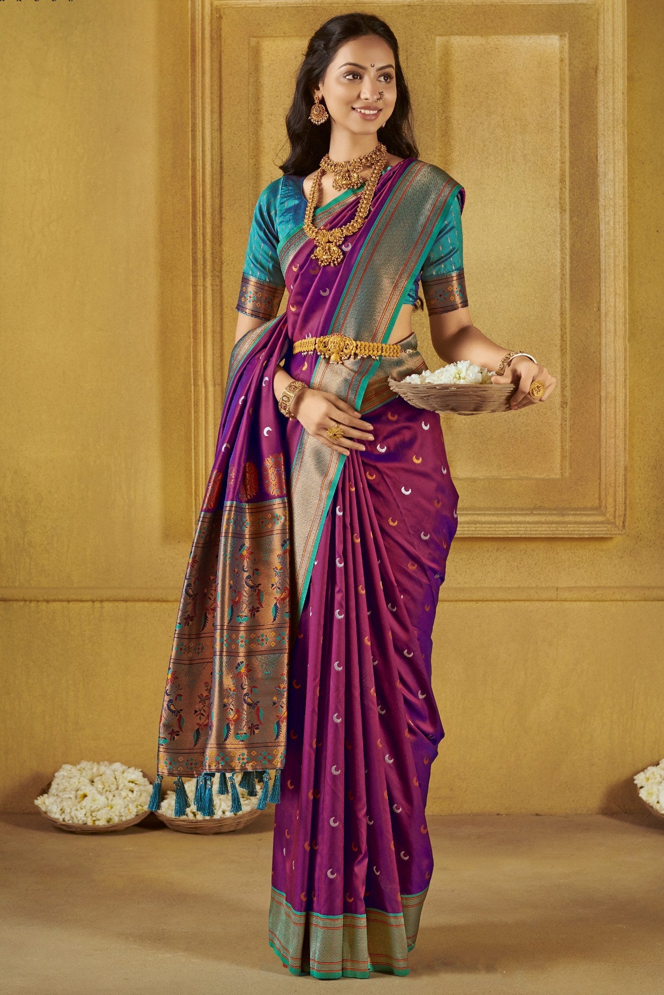 Camelot Purple Woven Paithani Saree