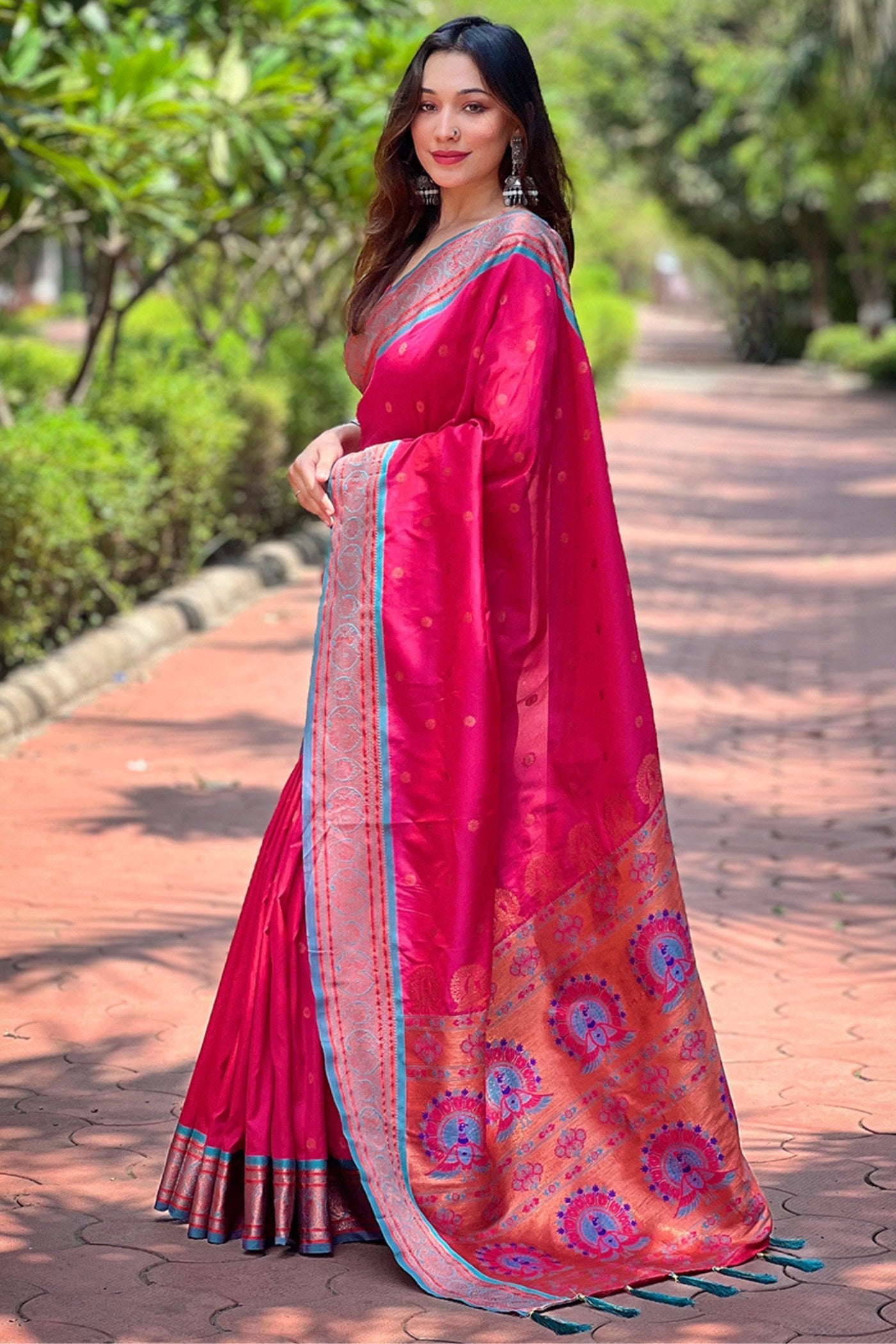 Pink Rose Zari Woven Paithani Saree