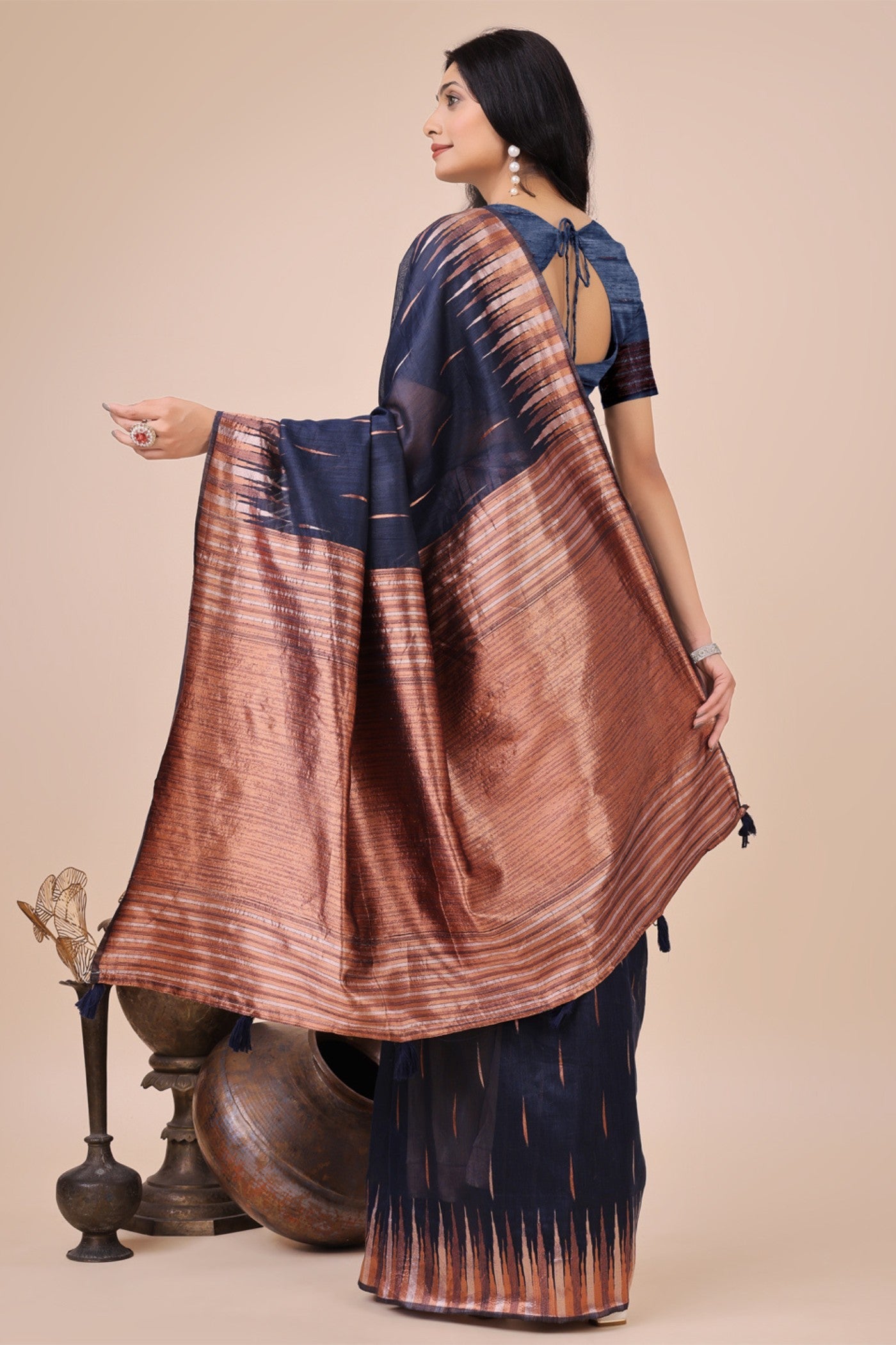 Indigo Blue Linen Cotton Saree