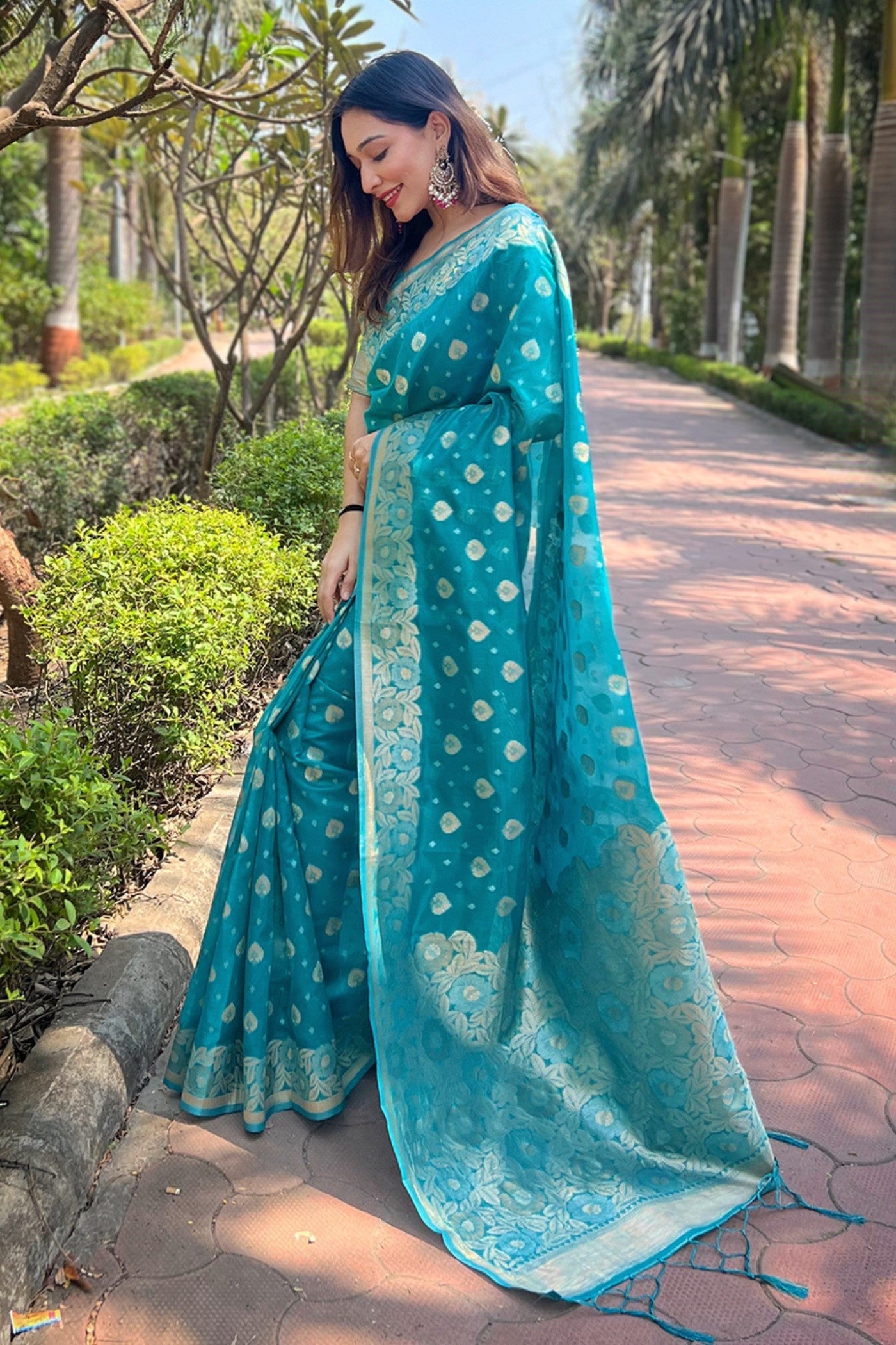 Lochinvar Blue Zari Woven Organza Saree