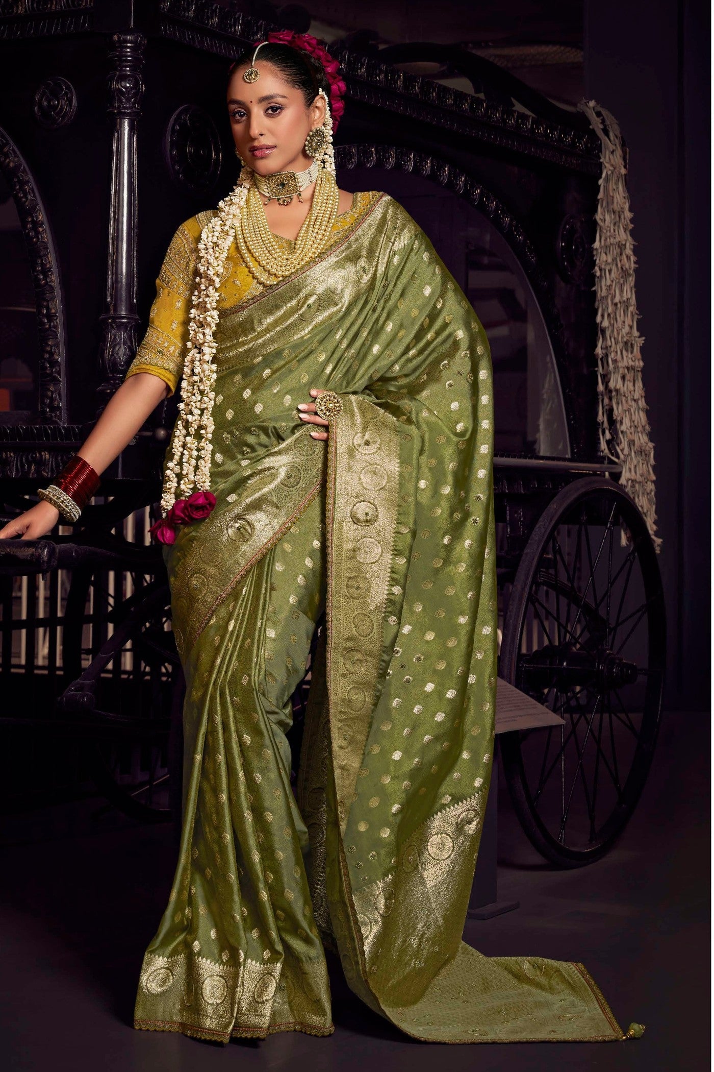 Mehendi Green Designer Banarasi Saree