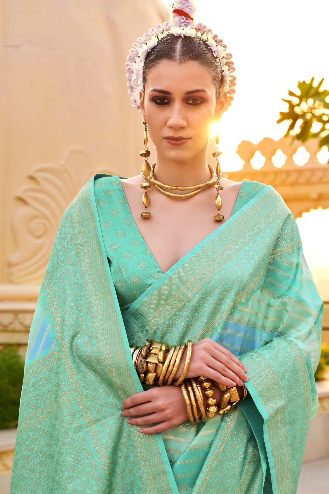 Gum Leaf Green Woven Patola Printed Silk Saree