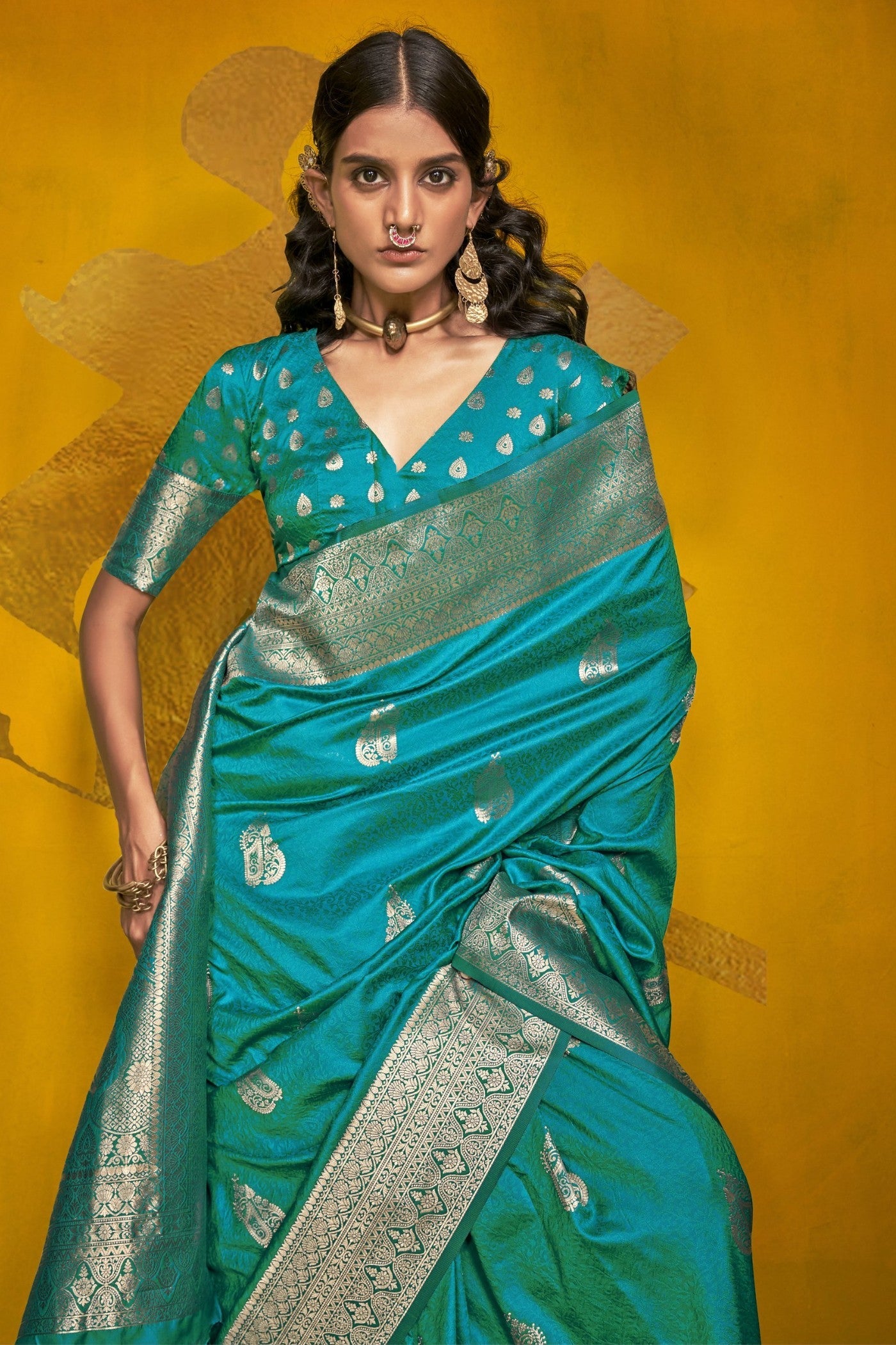 Arctic Blue Banarasi Handloom Silk Saree