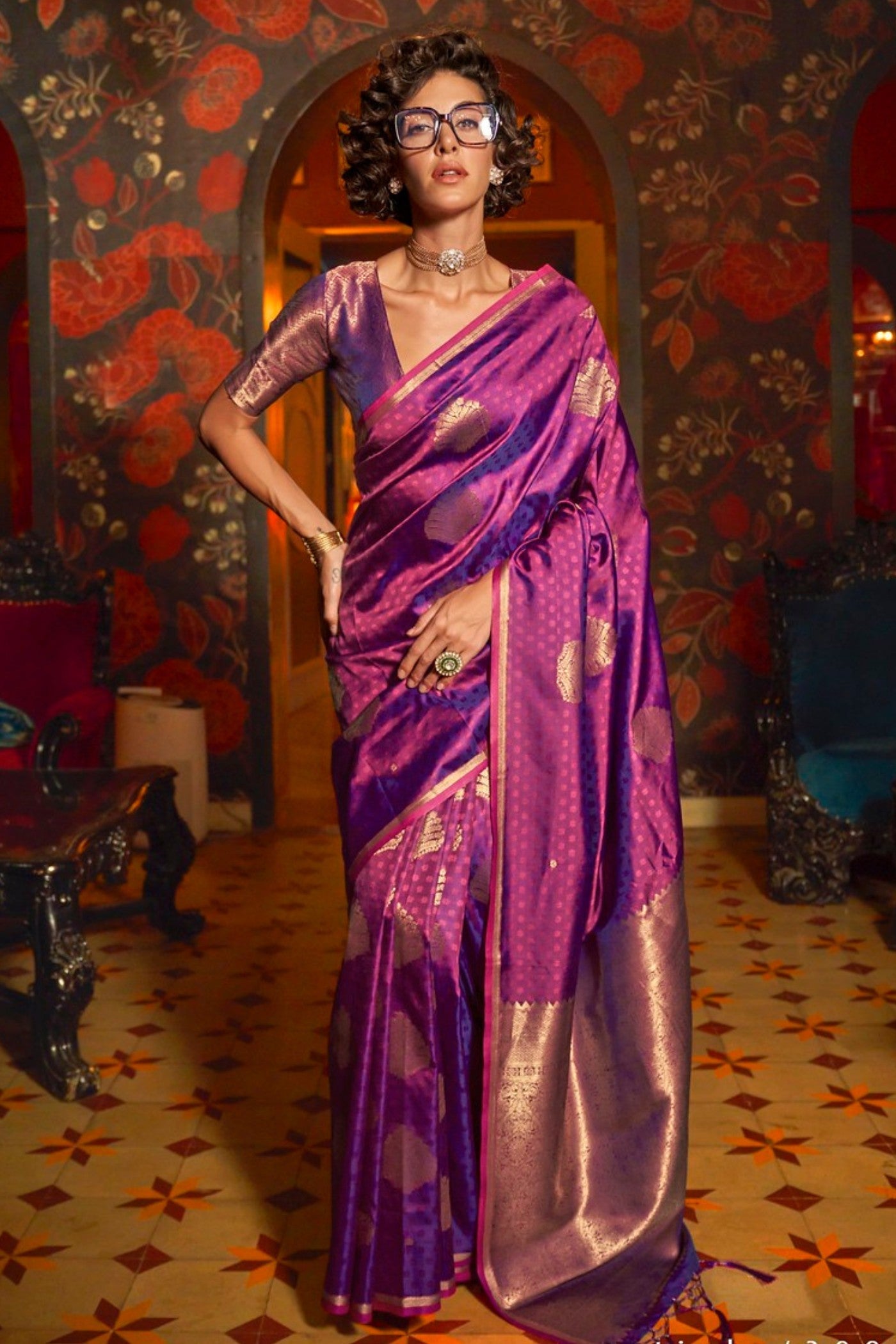 Wine Purple Handloom Banarasi Saree