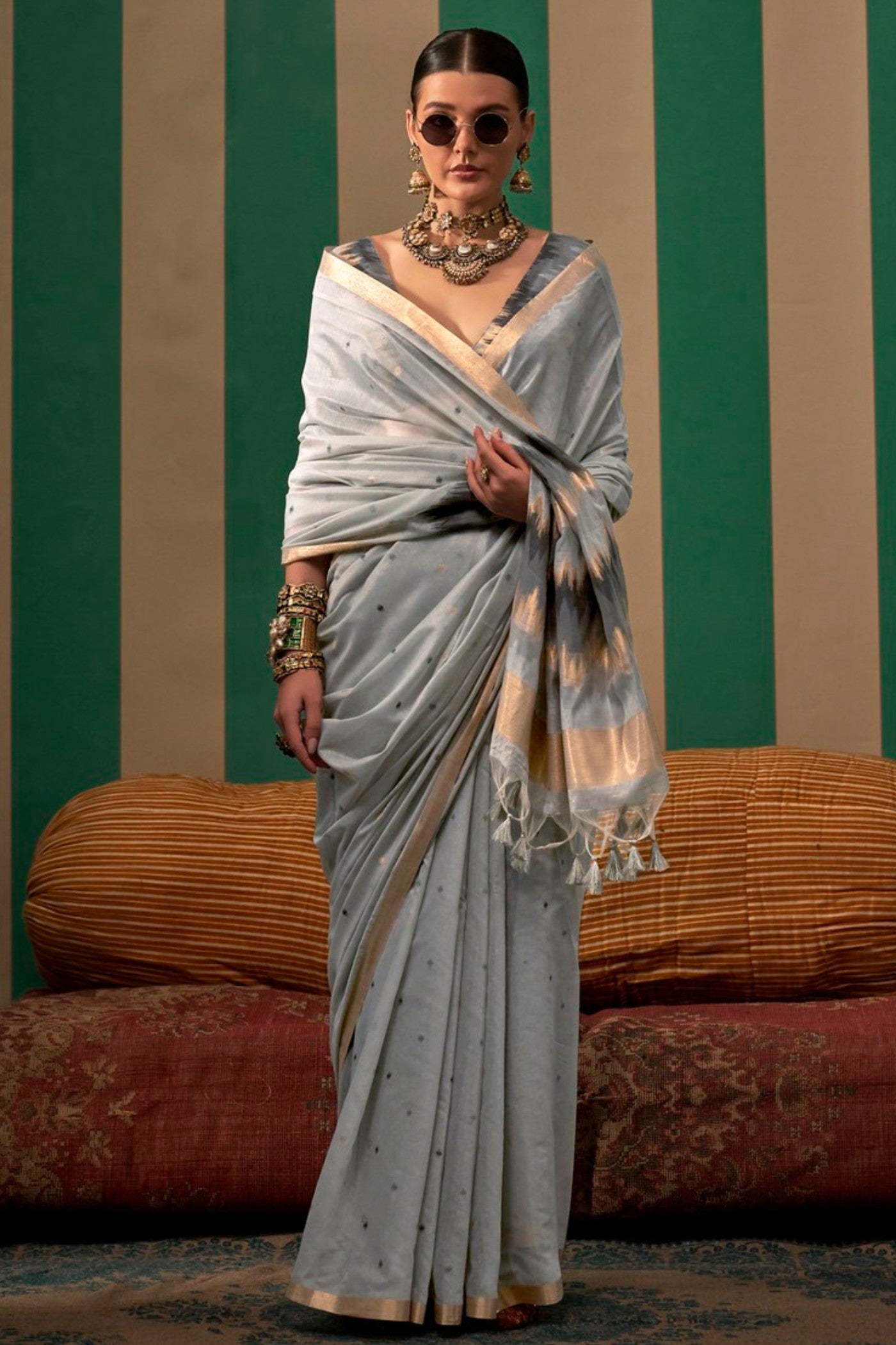 Cold Turkey Grey Handloom Linen Saree