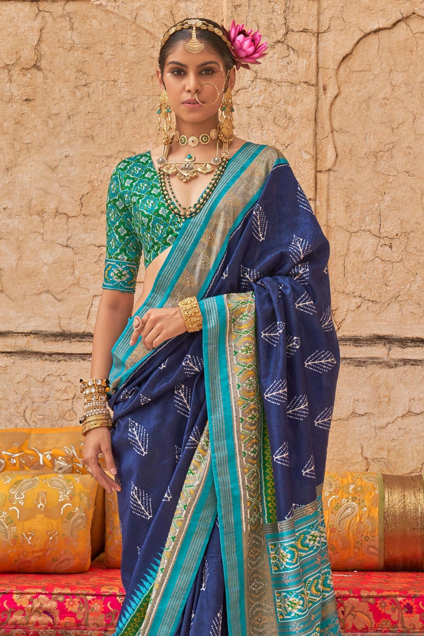 Bellflower Blue Printed Patola Saree