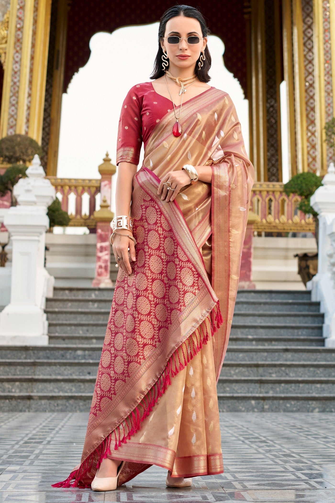 Contessa Orange Tissue Silk Saree