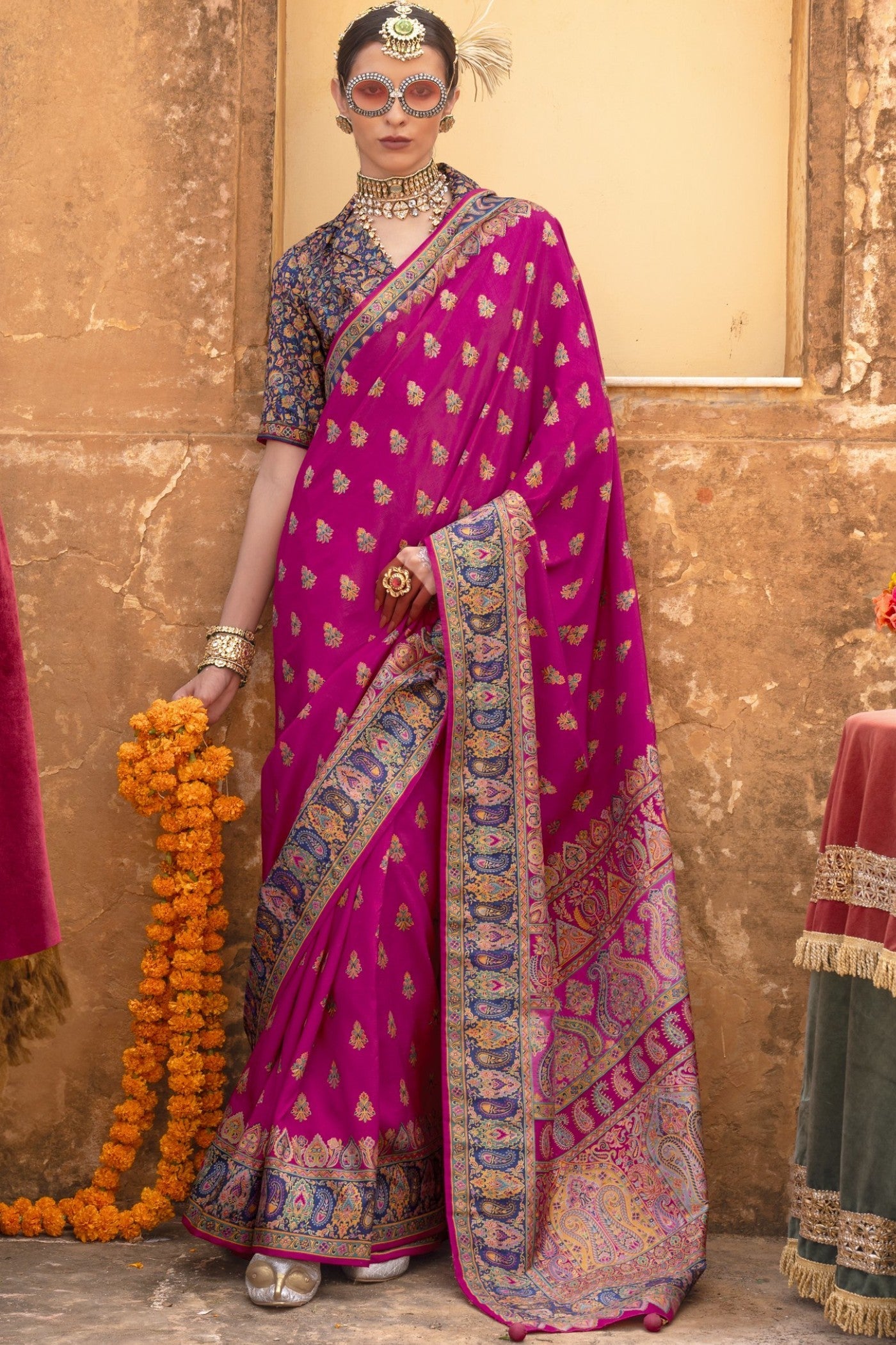 Rosa Pink Banarasi Jamawar Saree