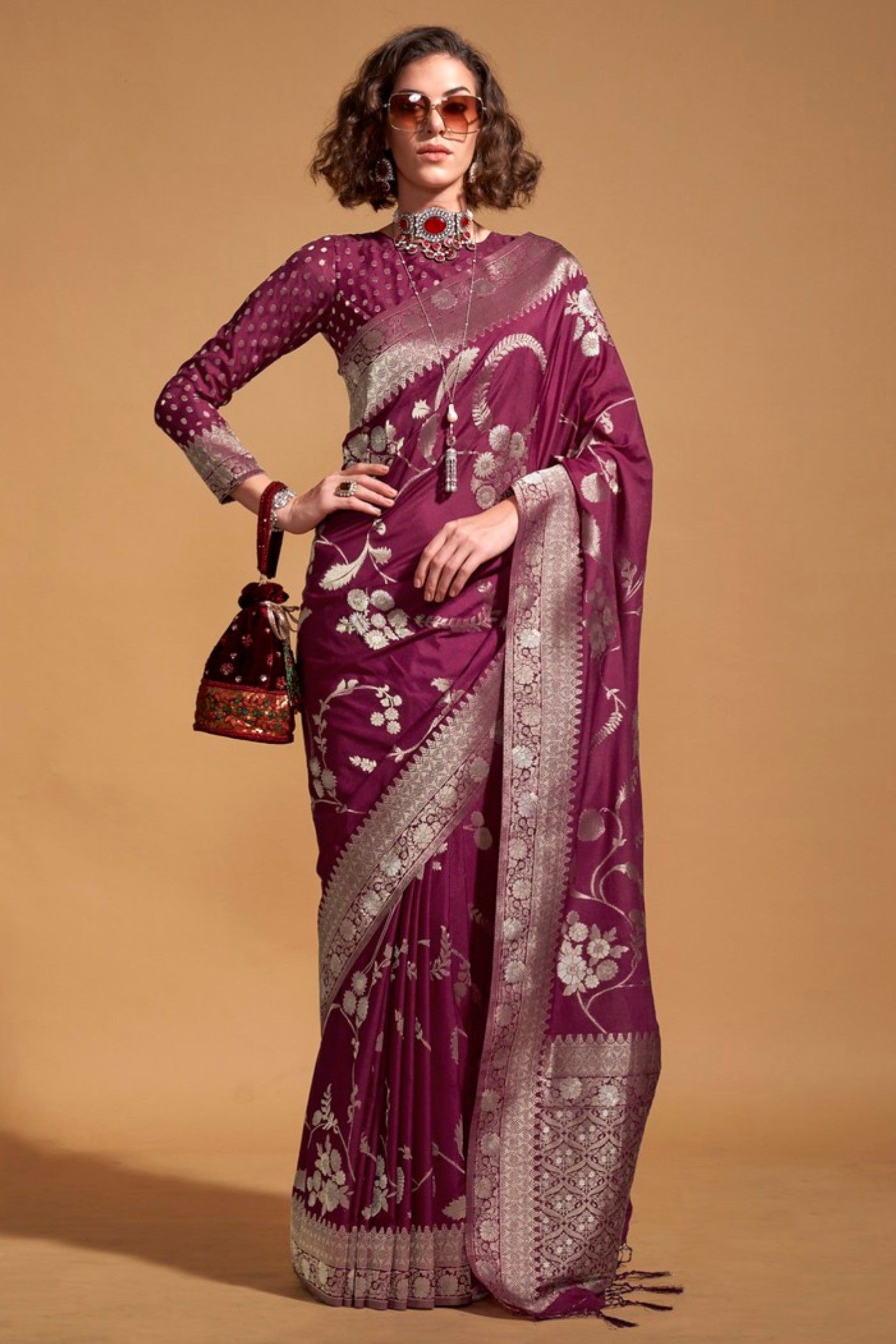 Camelot Purple Georgette Handloom Saree