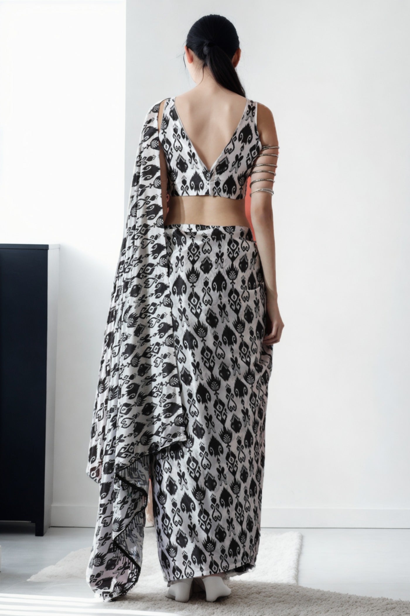 Pitch Black Chinon Digital Printed Ready To Wear Saree