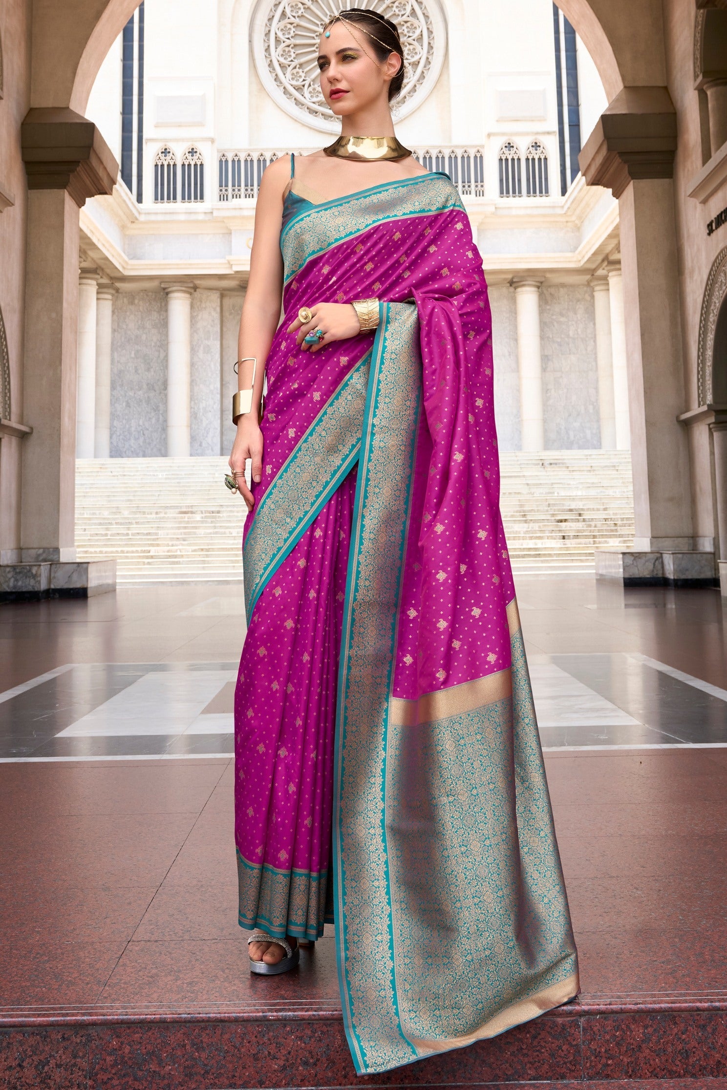 Flirt Purple Zari Woven Banarasi Soft Silk Saree