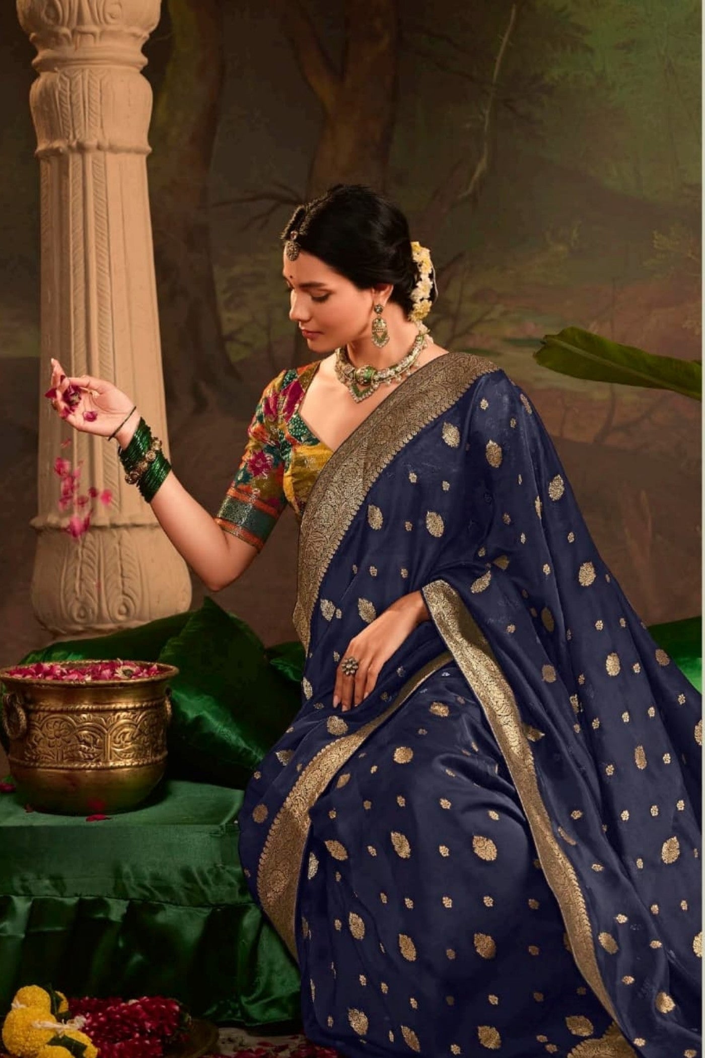 Charade Blue Designer Banarasi Dola Silk Saree