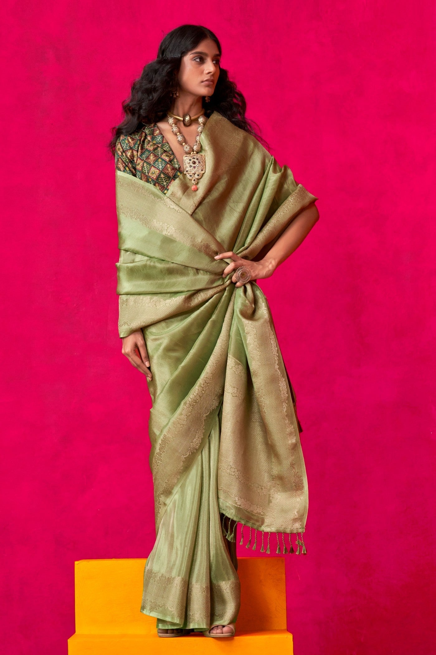 Goblin Green Tissue Silk Saree