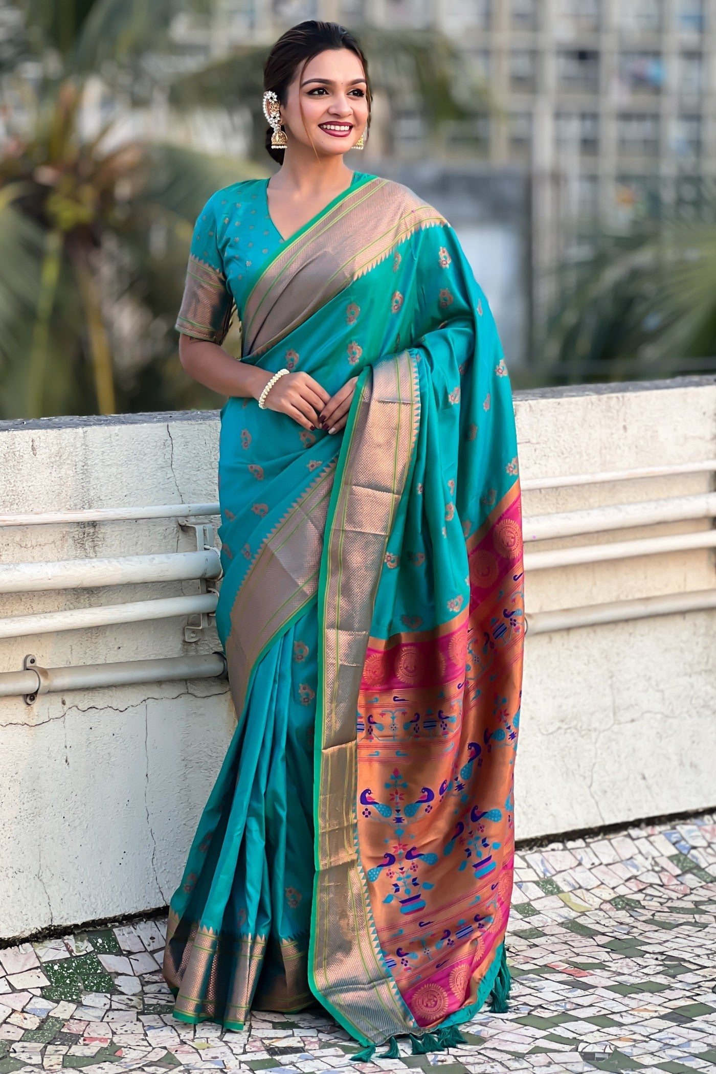 Jelly Bean Zari Woven Nath Paithani Saree