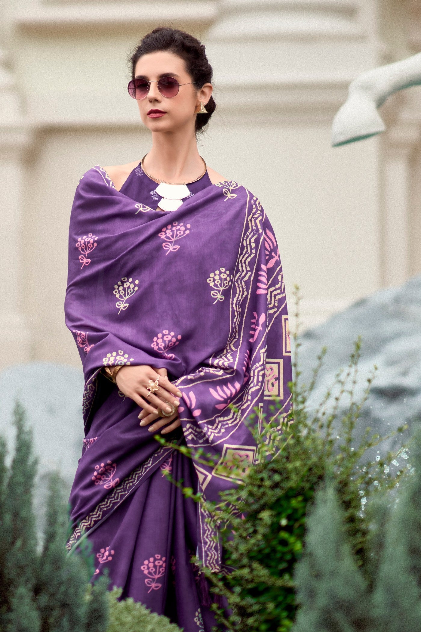 Glossy Grape Purple Mul Mul Cotton Saree