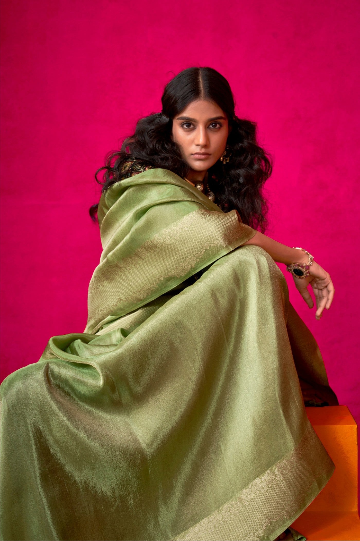 Goblin Green Tissue Silk Saree