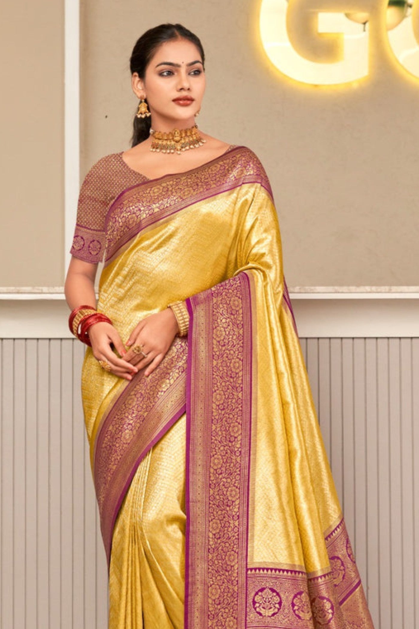 Turmeric Yellow Zari Woven Kanjivaram Saree