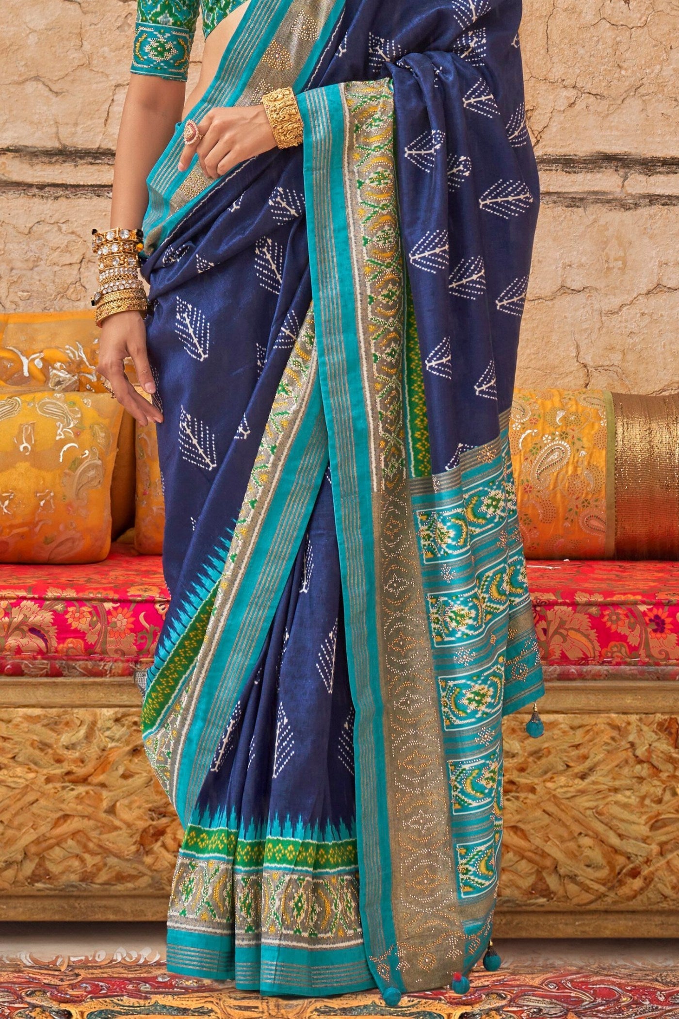 Bellflower Blue Printed Patola Saree