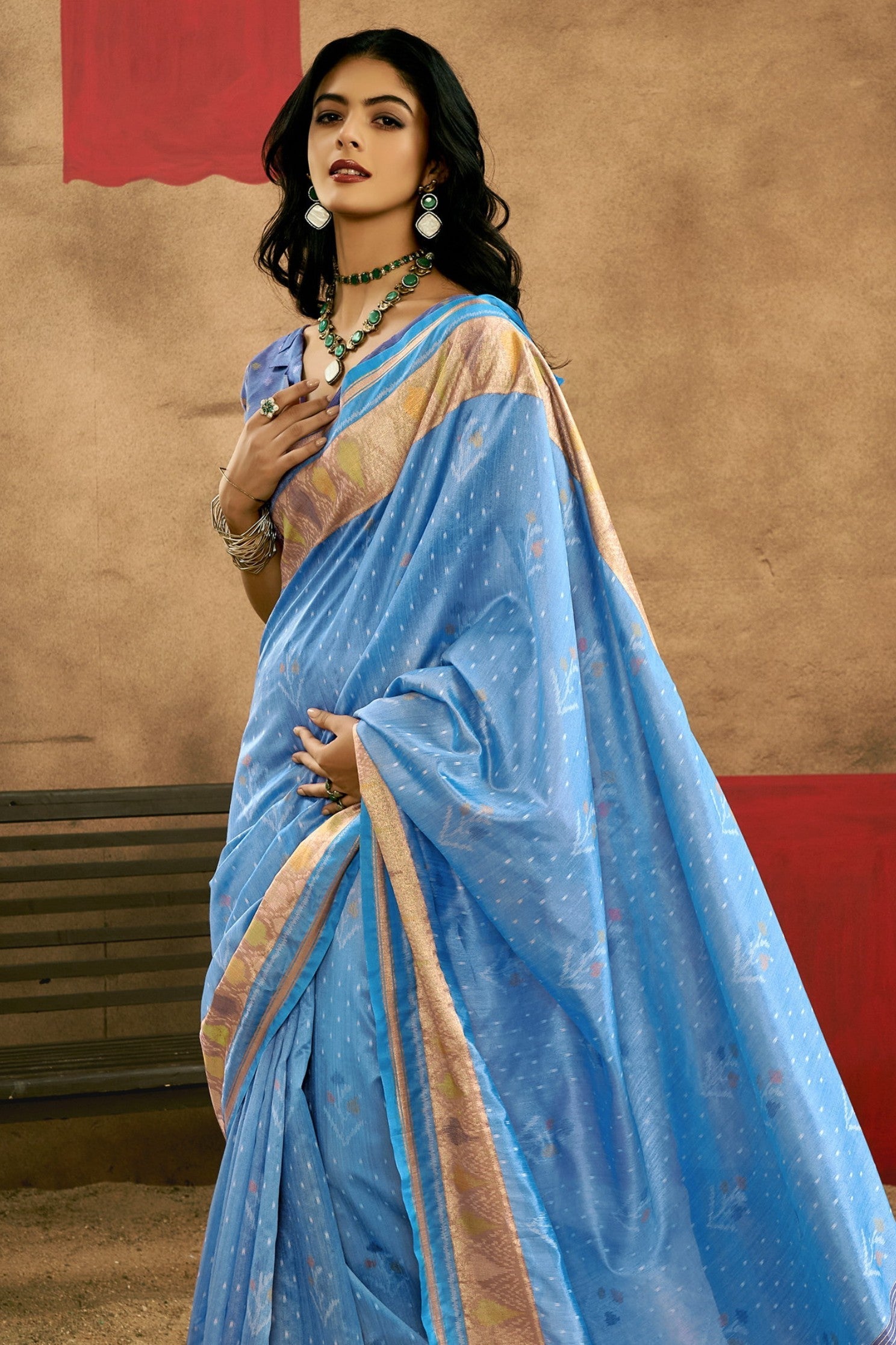 Kashmir Blue Patola Handloom Saree