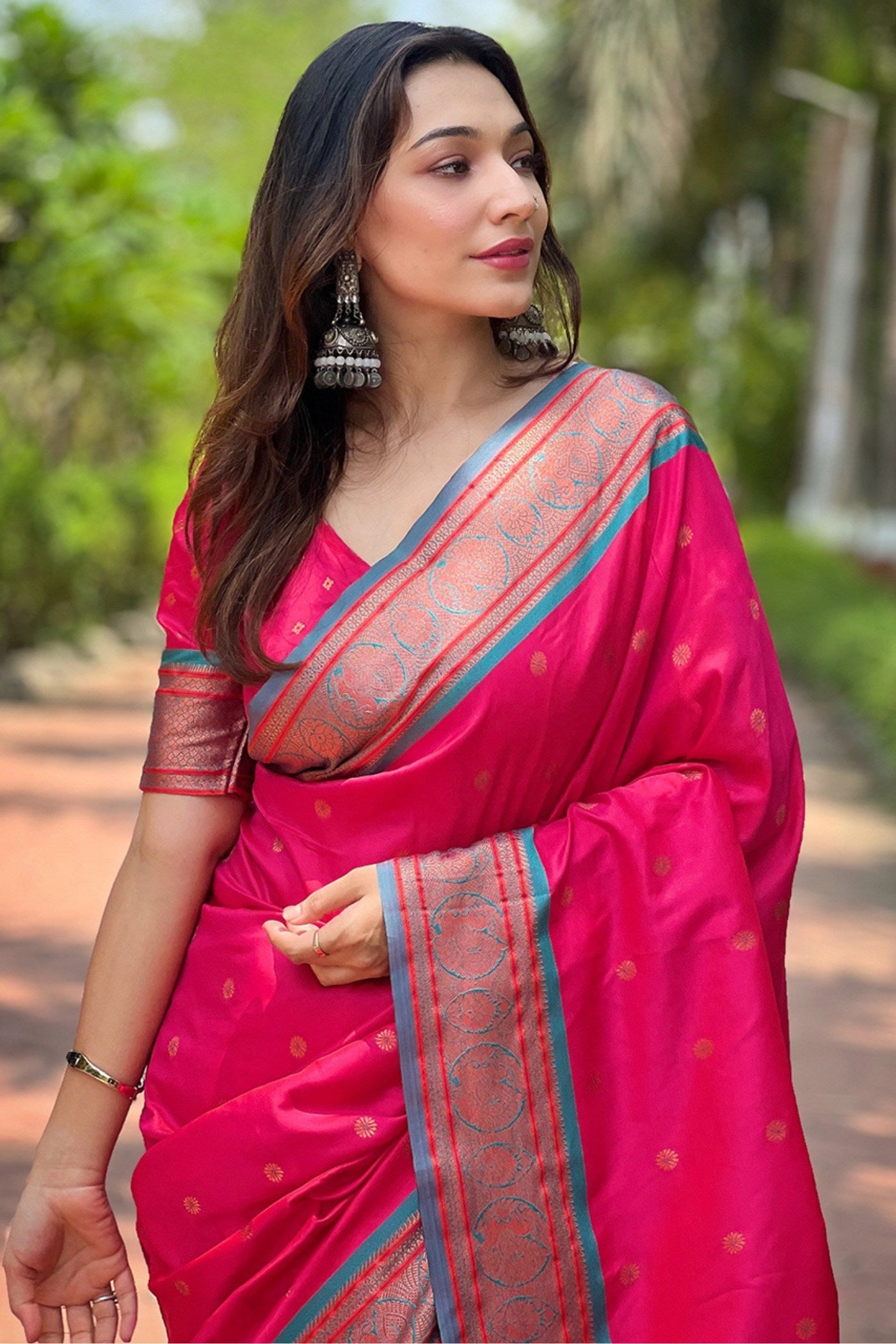 Pink Rose Zari Woven Paithani Saree