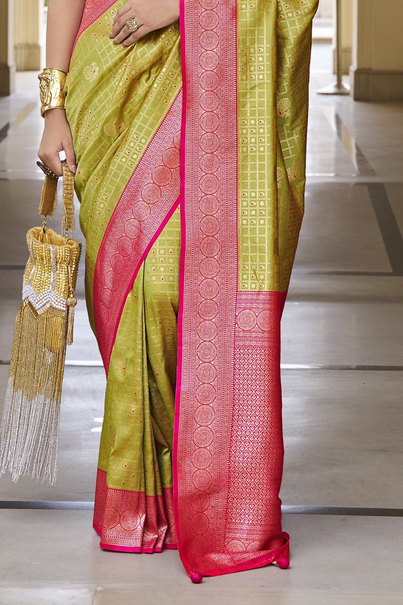 Straw Green Woven Kanjivaram Saree