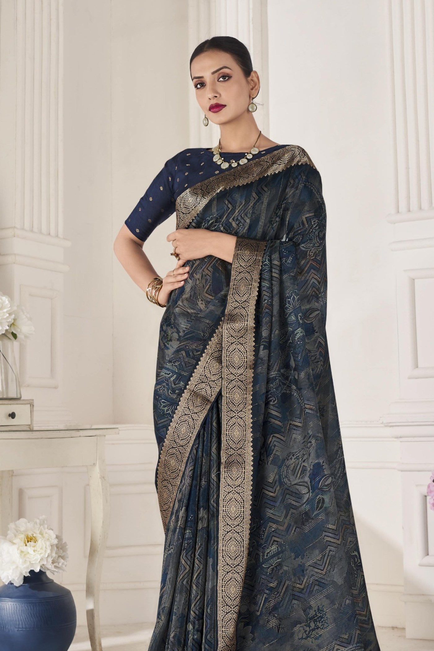 Tuna Blue Banarasi Silk Saree