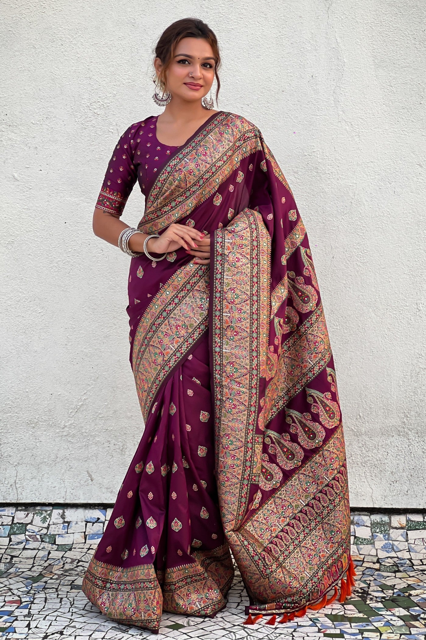 Jamun Purple Woven Kashmiri Jamewar Saree