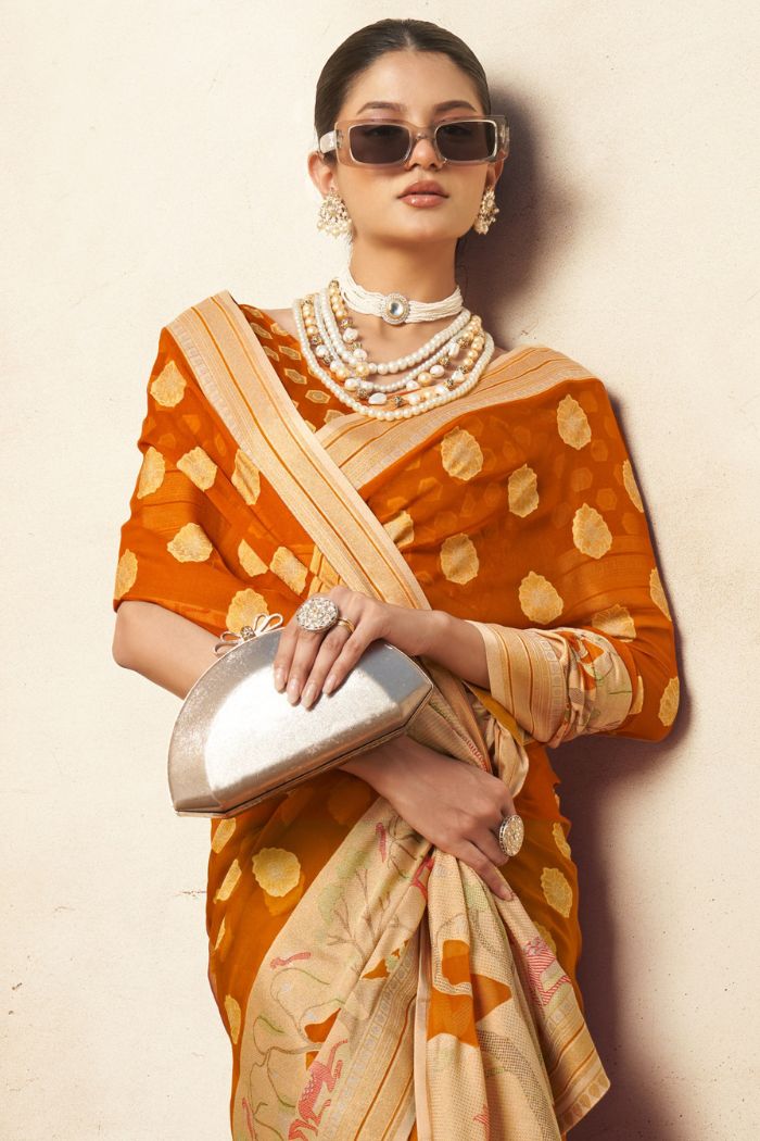 Tuscany Yellow Woven Georgette saree