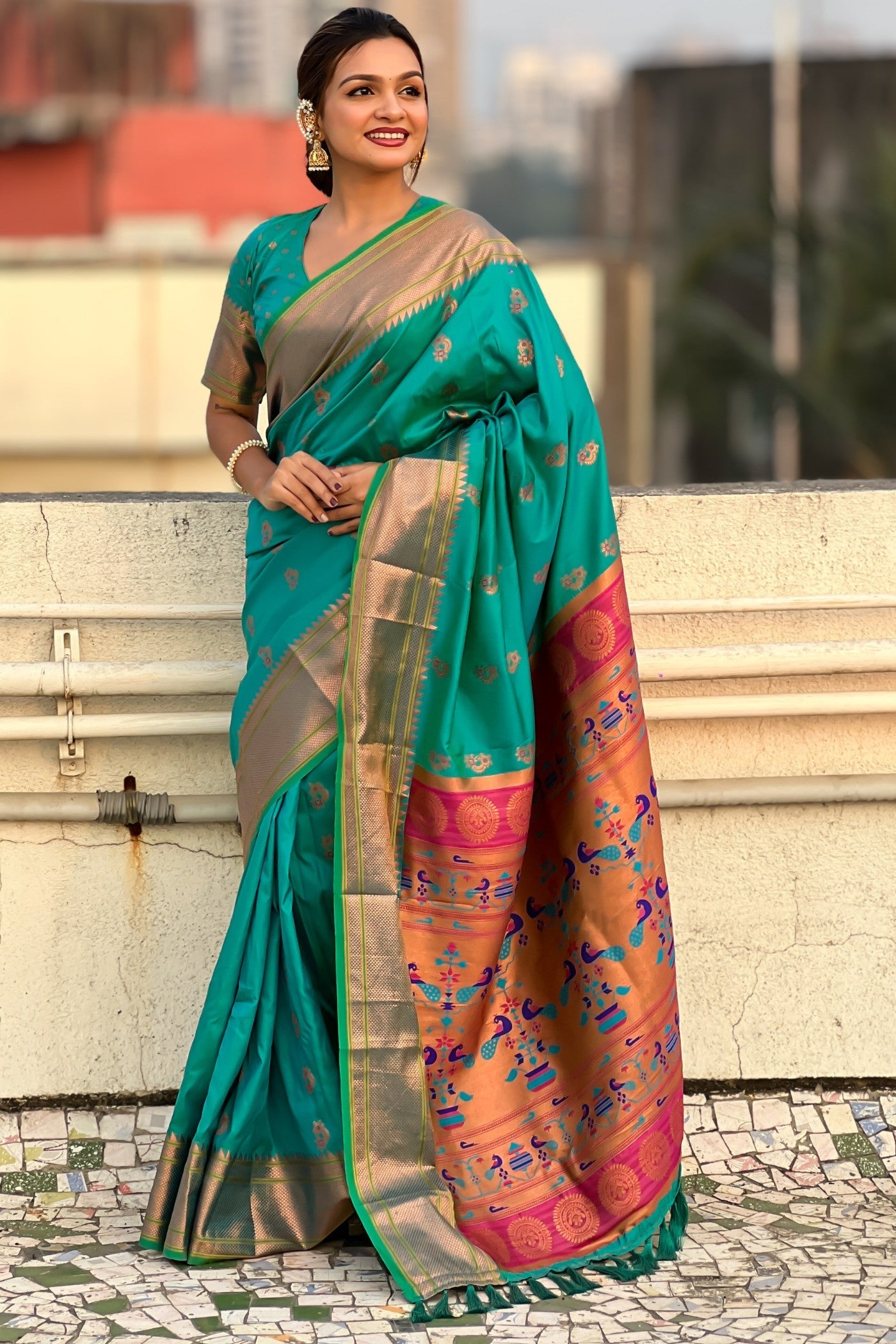 Jelly Bean Zari Woven Nath Paithani Saree