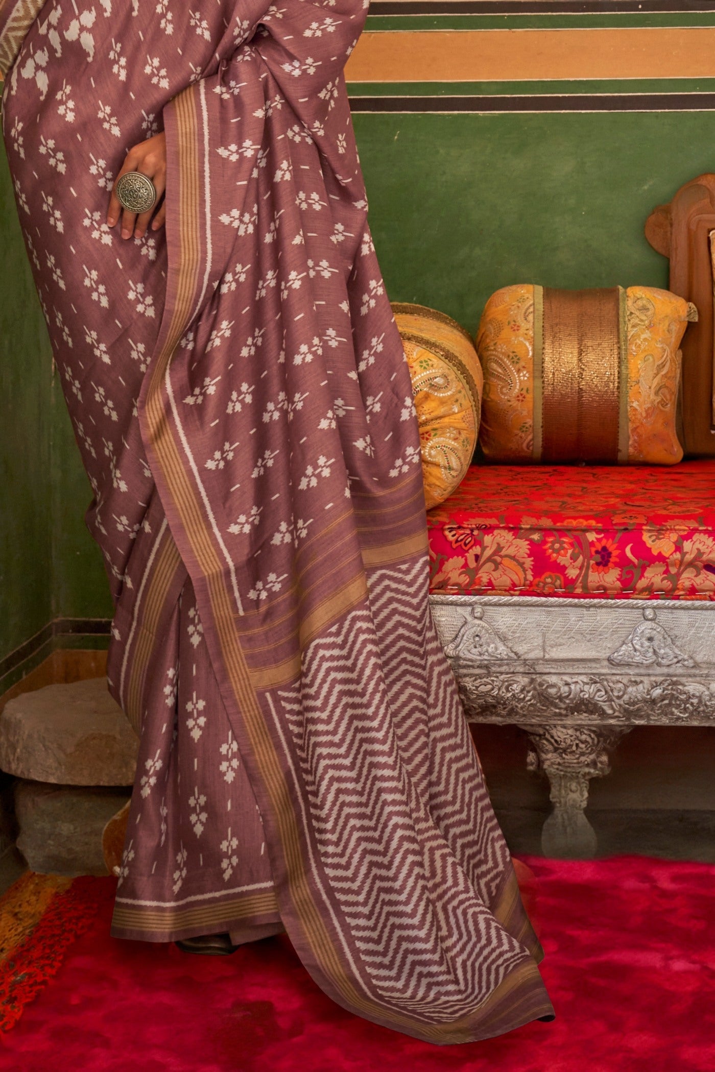 Au Chico Brown Printed Patola Saree