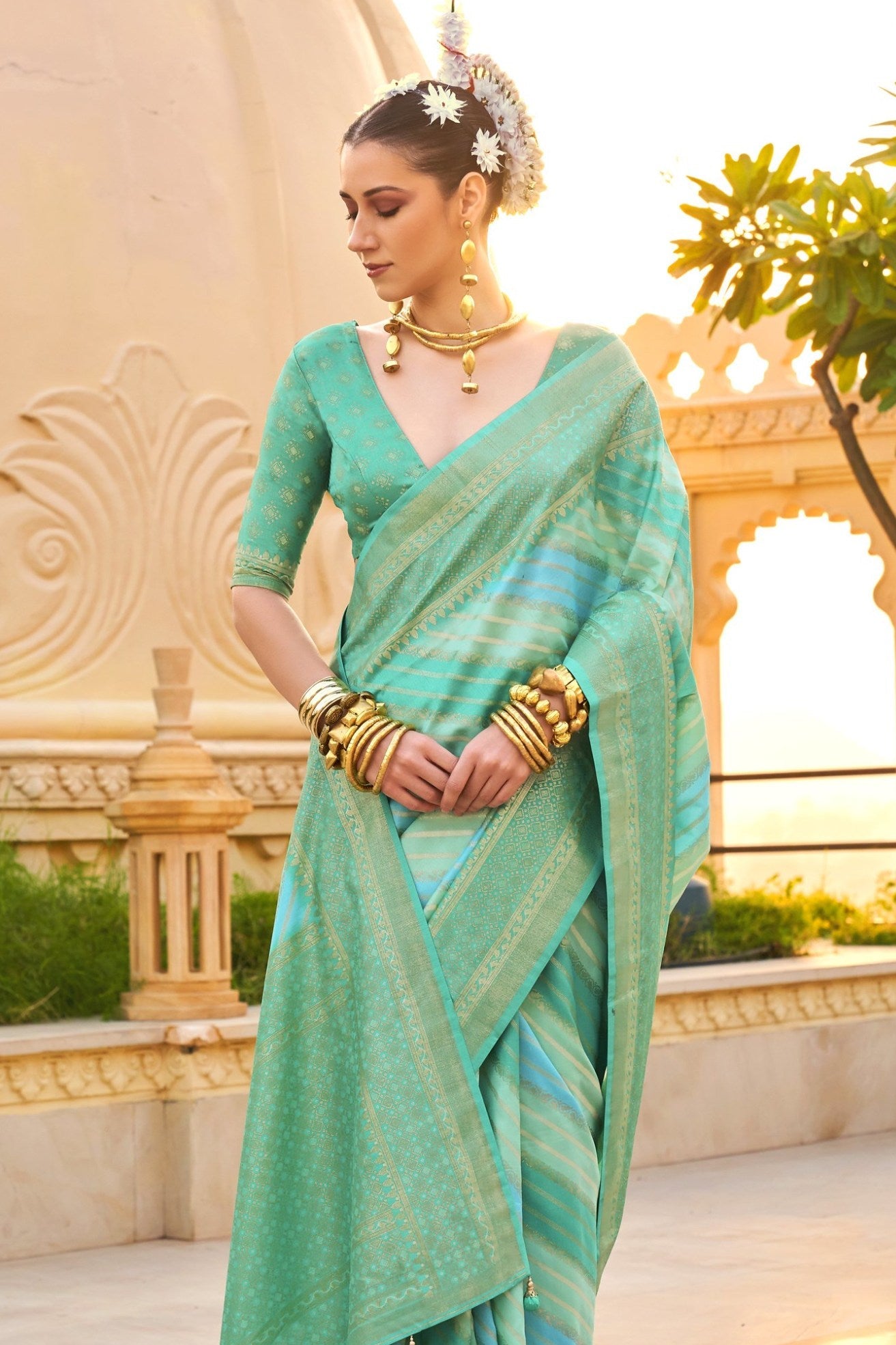 Gum Leaf Green Woven Patola Printed Silk Saree