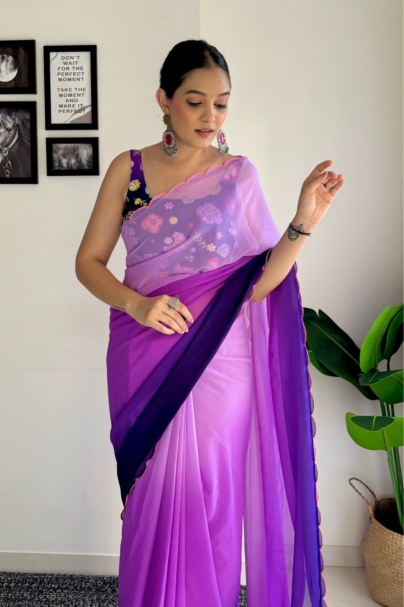 Berry Purple Georgette Saree