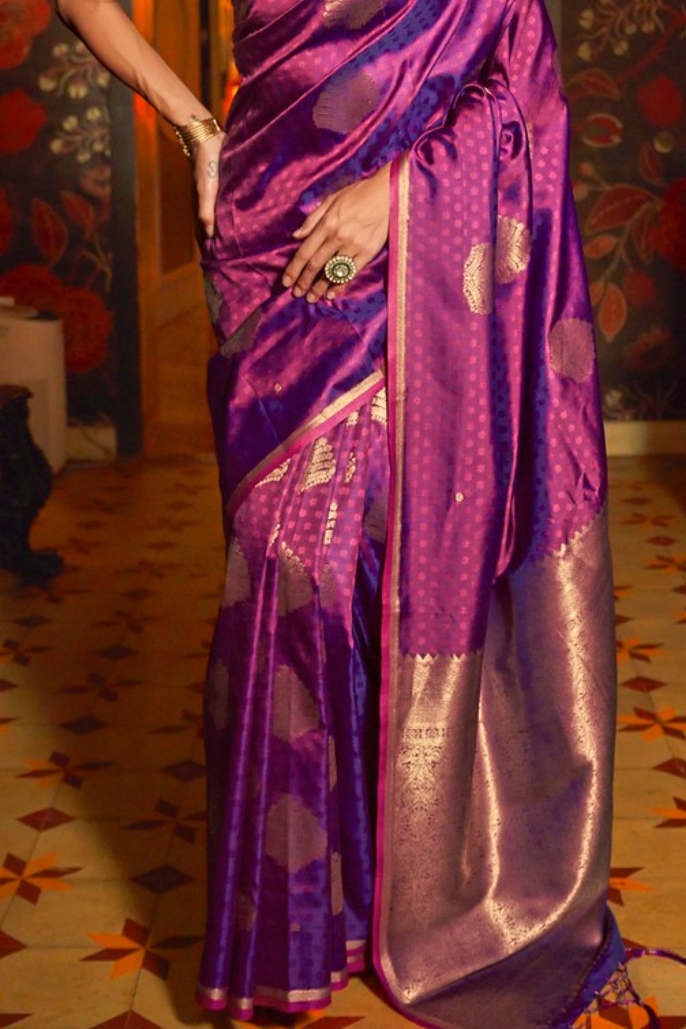 Wine Purple Handloom Banarasi Saree