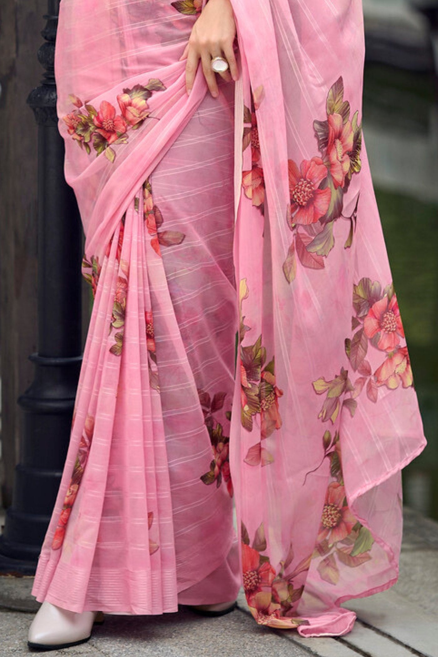 Rose Pink Chiffon Silk Saree