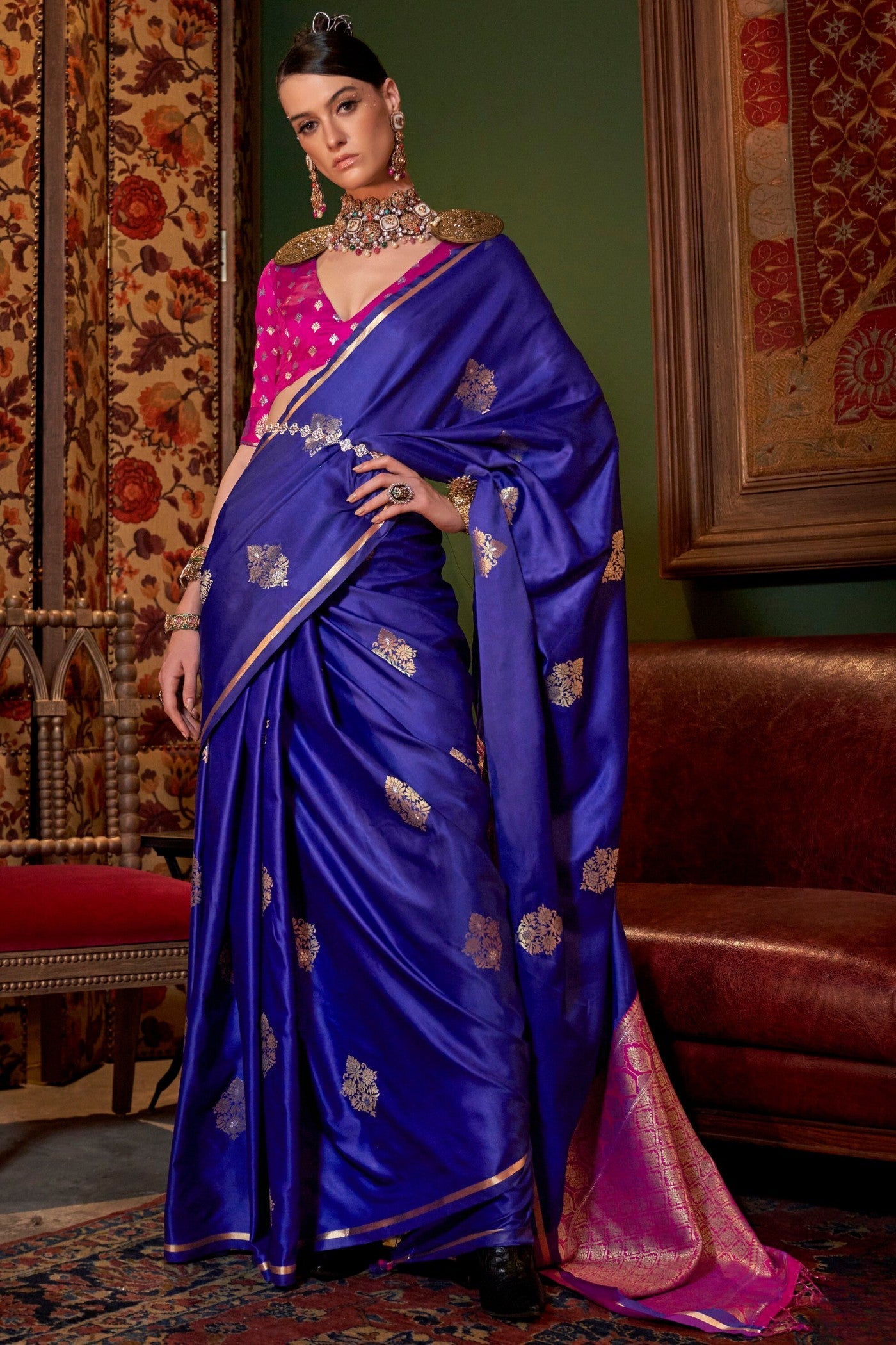 Royal Blue Banarasi Satin Saree