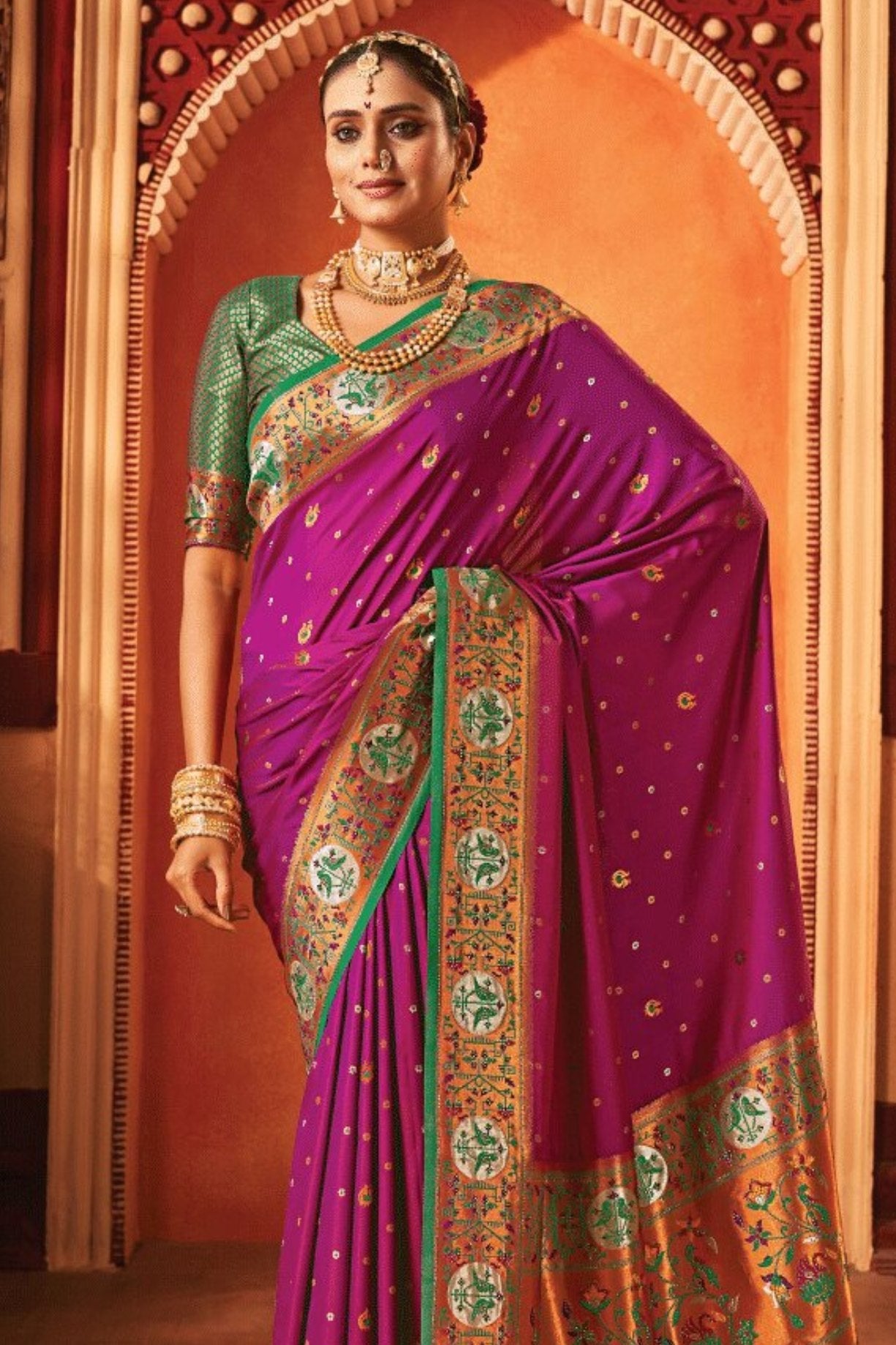 Disco Purple Woven Paithani Saree