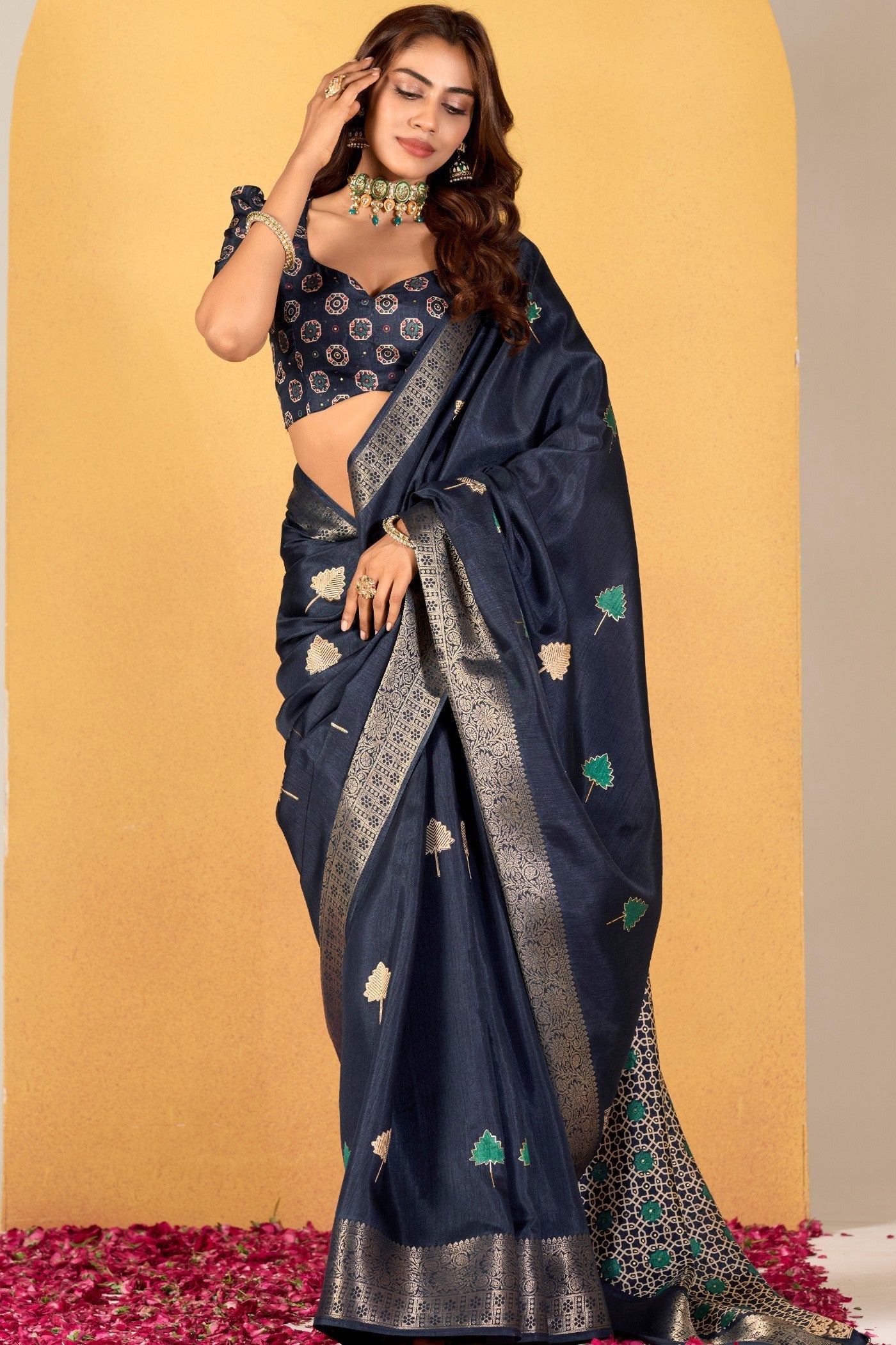 Spruce Blue Woven Dola Silk Saree