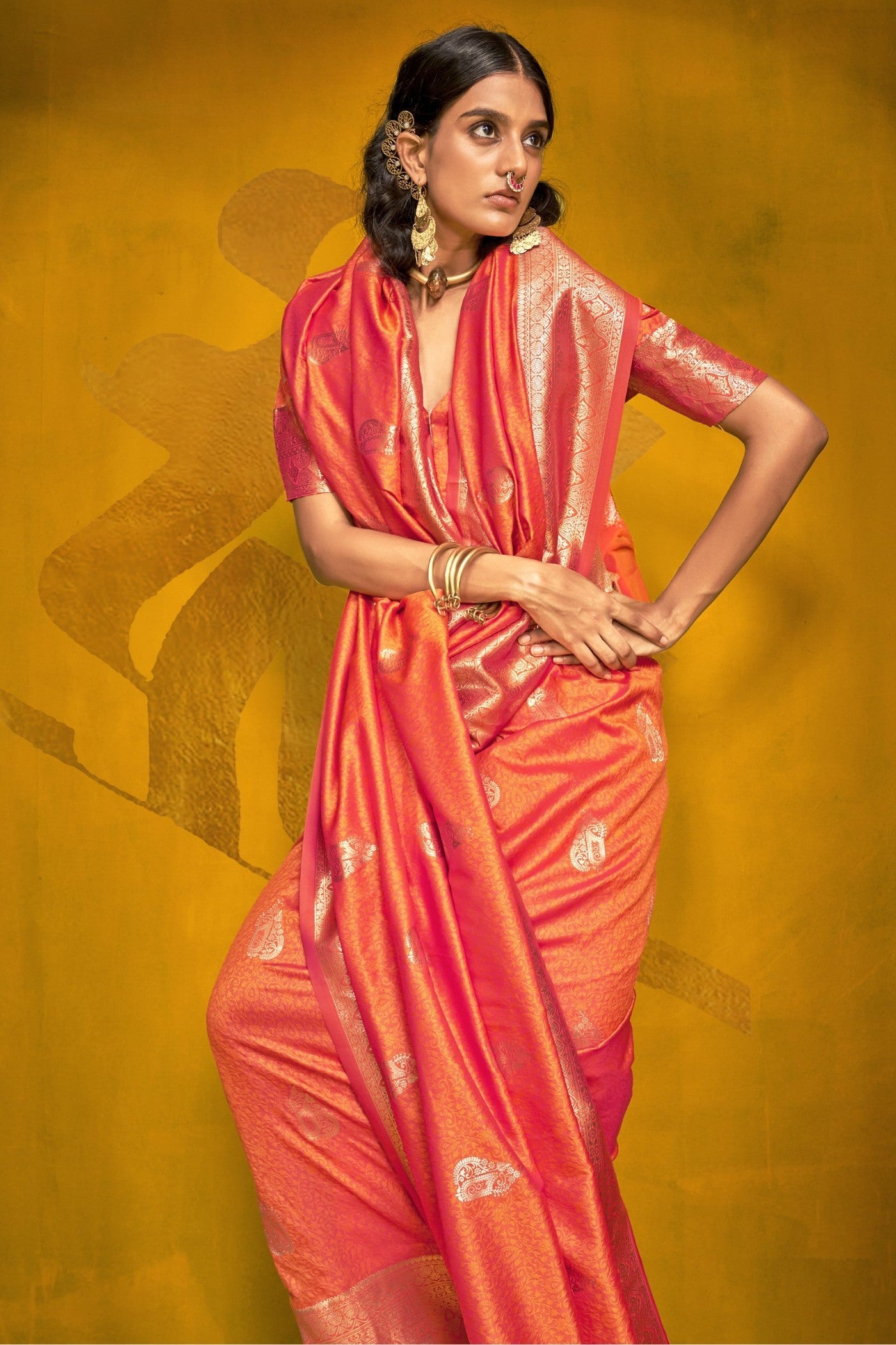 Sedona Orange Banarasi Handloom Silk Saree