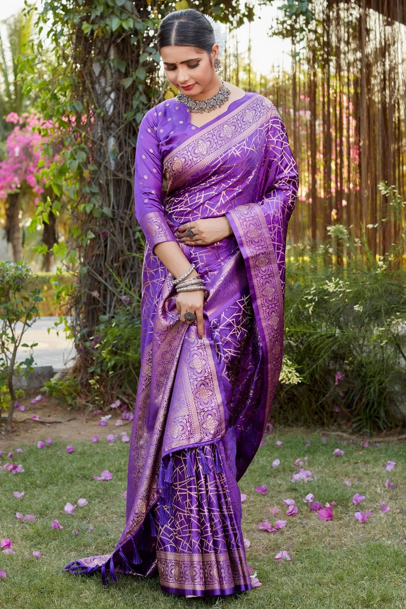 Purple Color Pure Kanjivaram Soft Satin Silk Saree