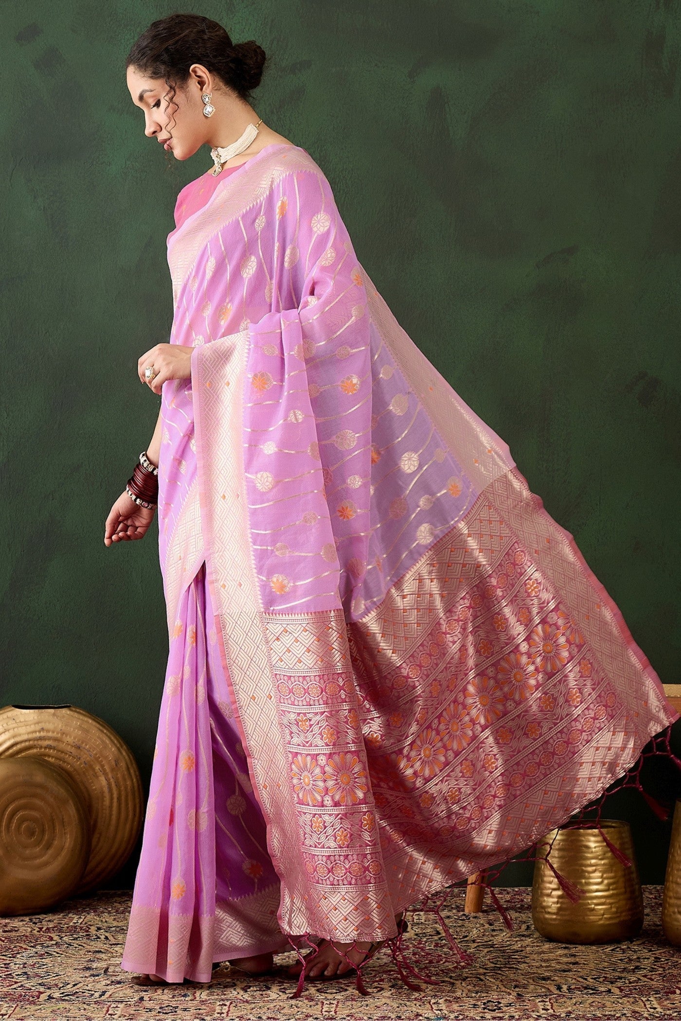 Baby Pink Woven Cotton Saree