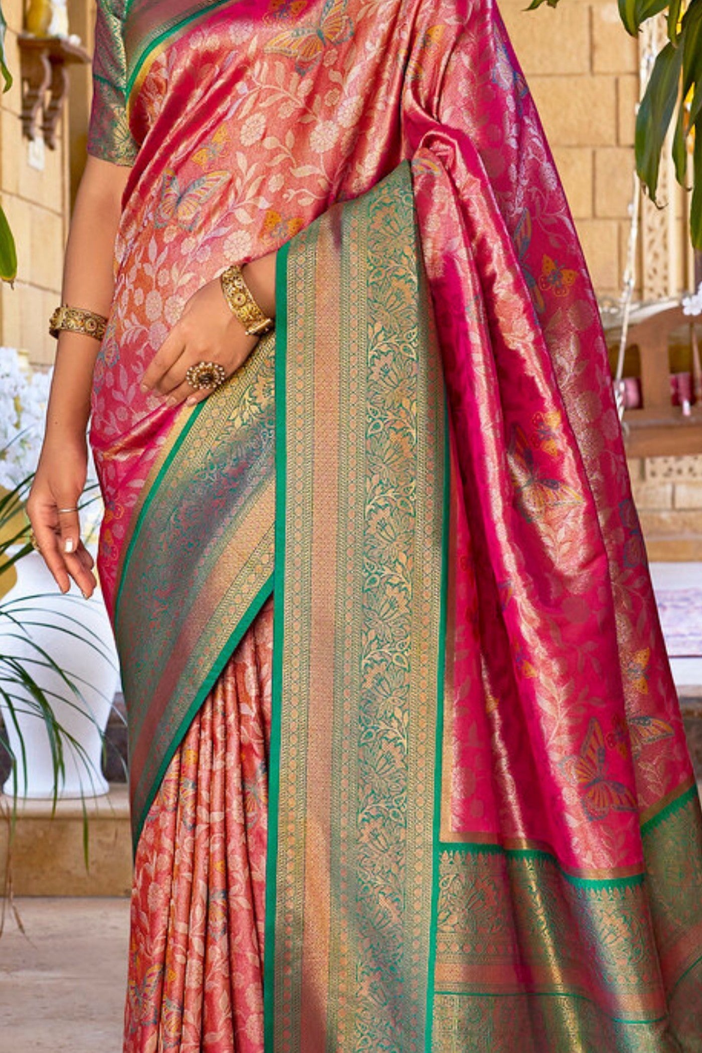 Flush Pink Woven Kanjivaram Saree